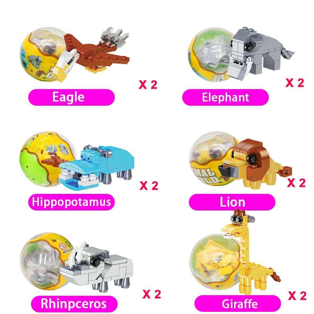 WODMAZ 12PCS Prefilled Easter Eggs with Animal Building Blocks - Safari Animal Toys Set for Kids, Easter Basket Stuffers, Classroom Prizes & Egg Hunt Gifts - Perfect for Easter Celebrations, Birthday Parties & Educational Playtime