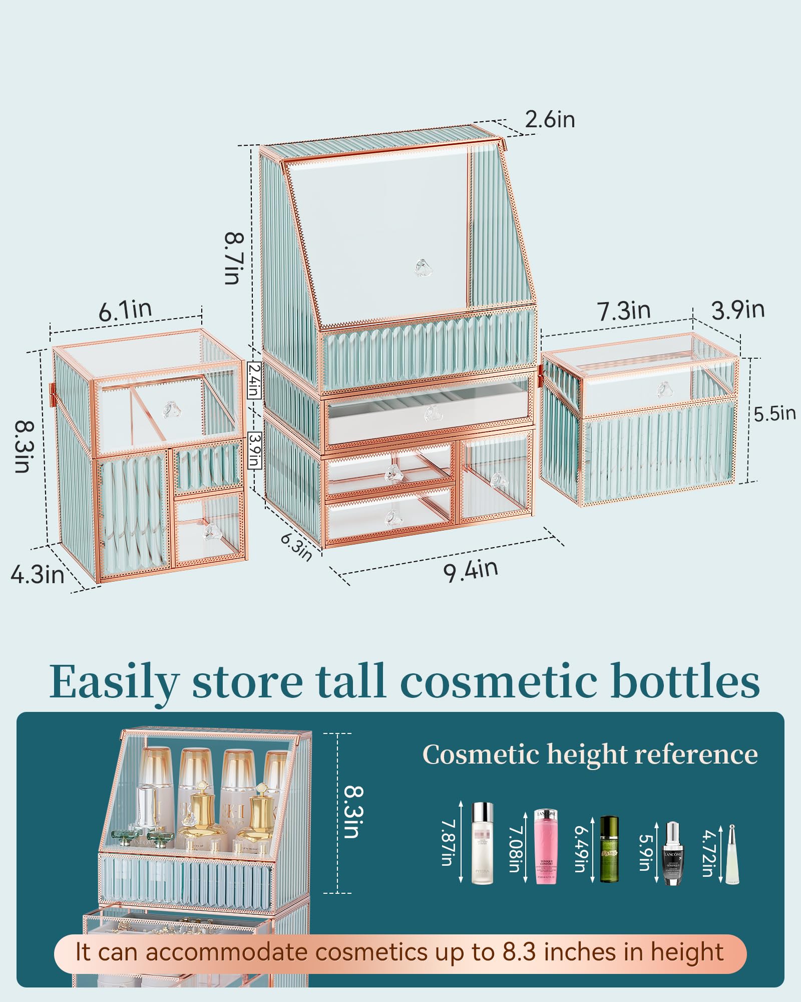 Premium Stackable Tempered Glass Makeup Organizer - Luxury Cosmetic Storage for Bathroom Countertop, Skincare, Jewelry, Lipstick, Perfume & Brushes | Perfect for Vanity, Dressing Table & Travel Beauty Organization