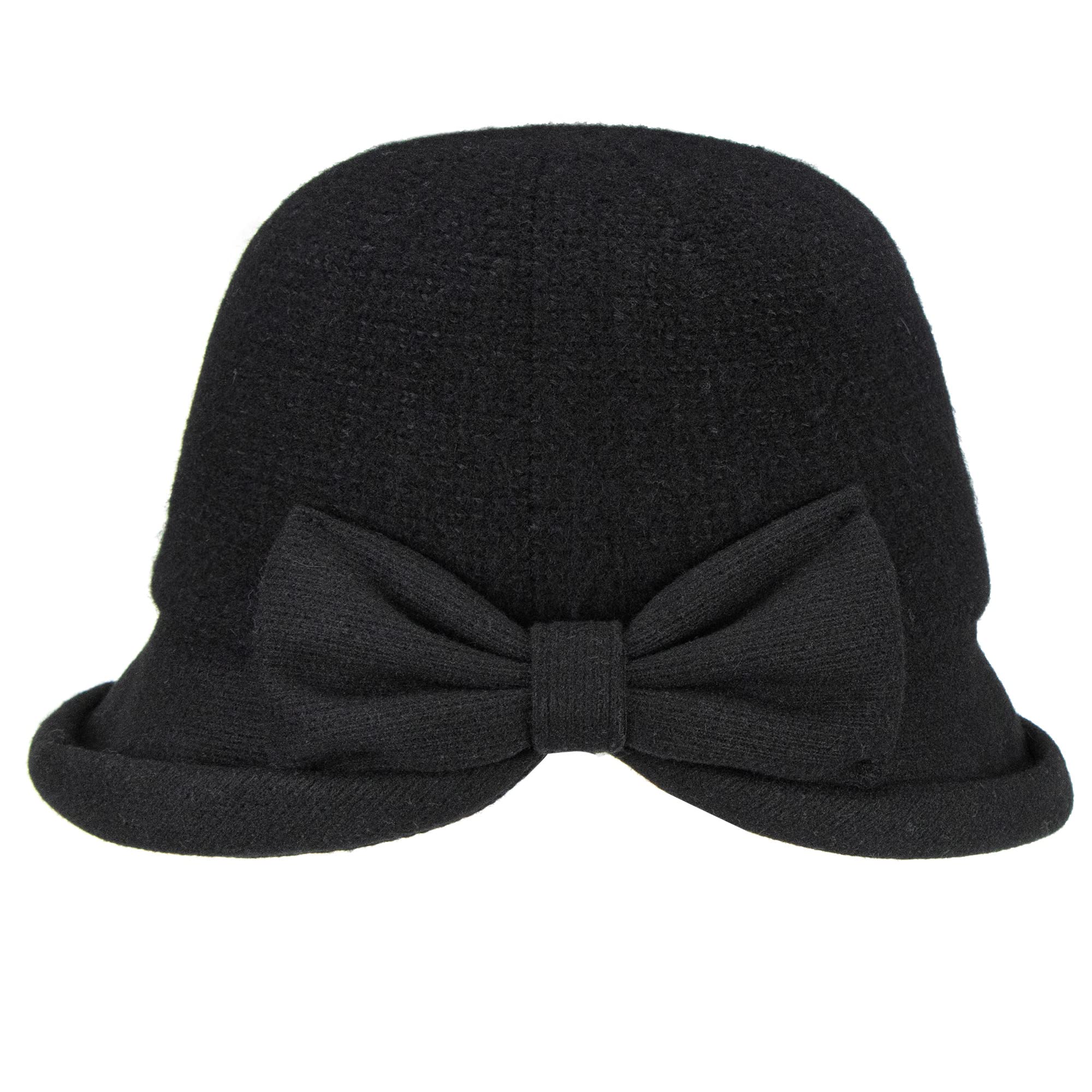 Vintage 1920s Women's Wool Blend Cloche Hat - Upturn Brim Winter Felt Bucket Bowler Hat - Crushable & Foldable for Church, Tea Parties & Retro Fashion Events