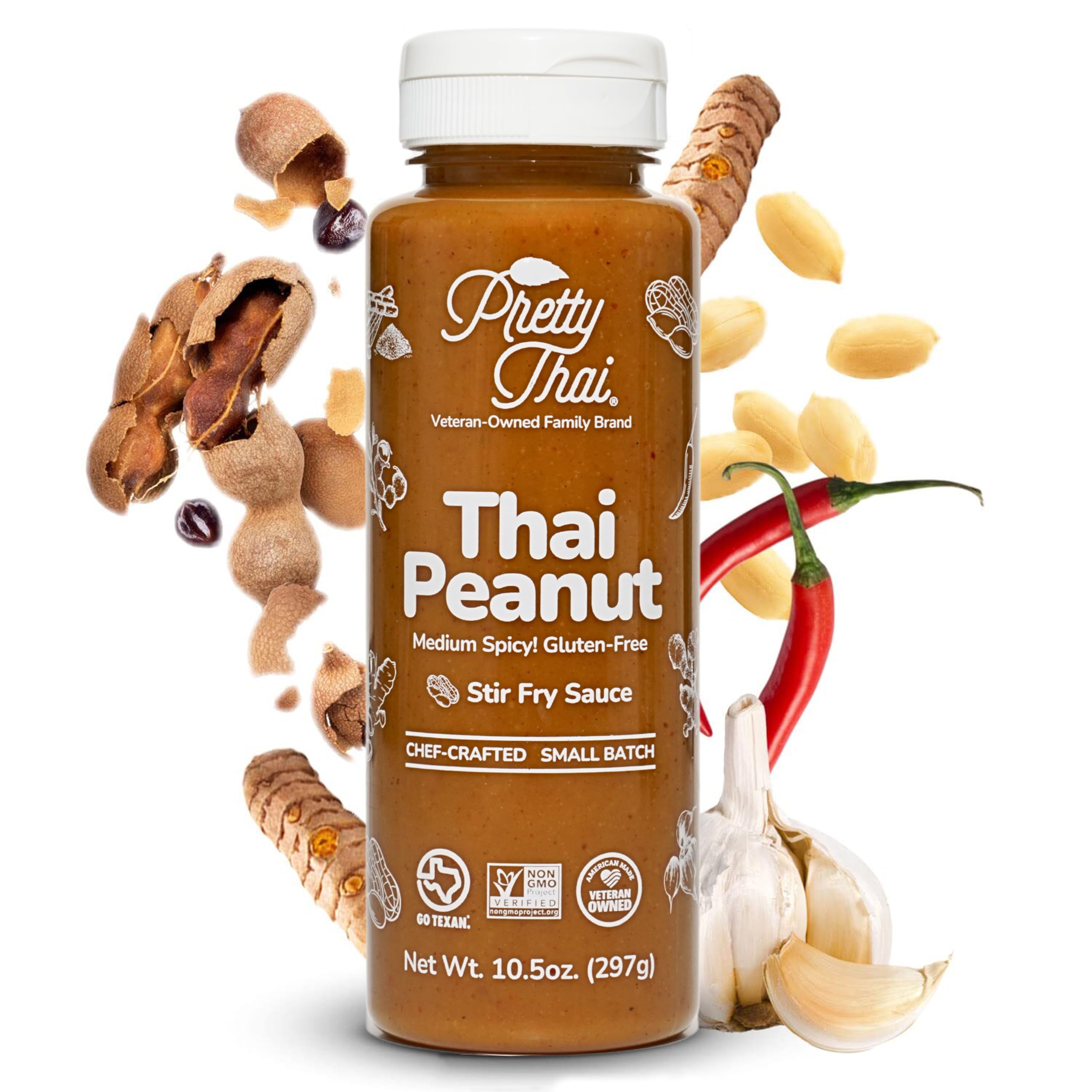 Authentic Thai Peanut Sauce - Gluten Free, Non-GMO, Vegan Certified - 100% Natural Stir Fry Sauce, Salad Dressing, Rice Seasoning & Dipping Condiment - Perfect for Asian Cuisine, Noodle Dishes & Spring Rolls