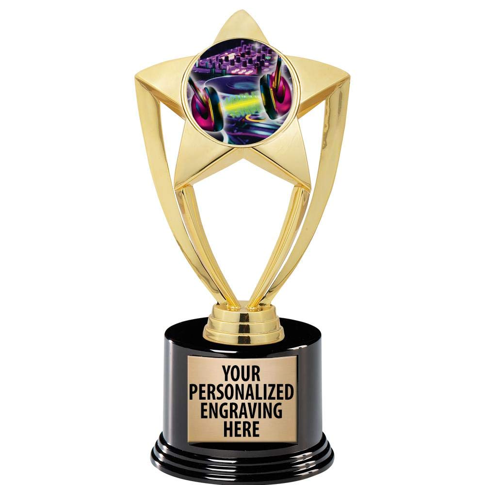 8 Inch Gold Star DJ Turn Tables Trophy with Deluxe Round Base - Crown Awards for DJs & Music Producers - Perfect for Competitions, Awards Ceremonies & Music Events