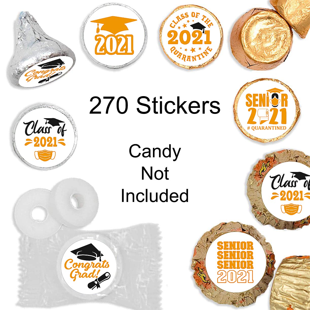 Class of 2021 Graduation Chocolate Stickers - 270 Count Graduation Party Decor Labels - Perfect for Graduation Party Favors, Cupcake Toppers & Gift Wrapping