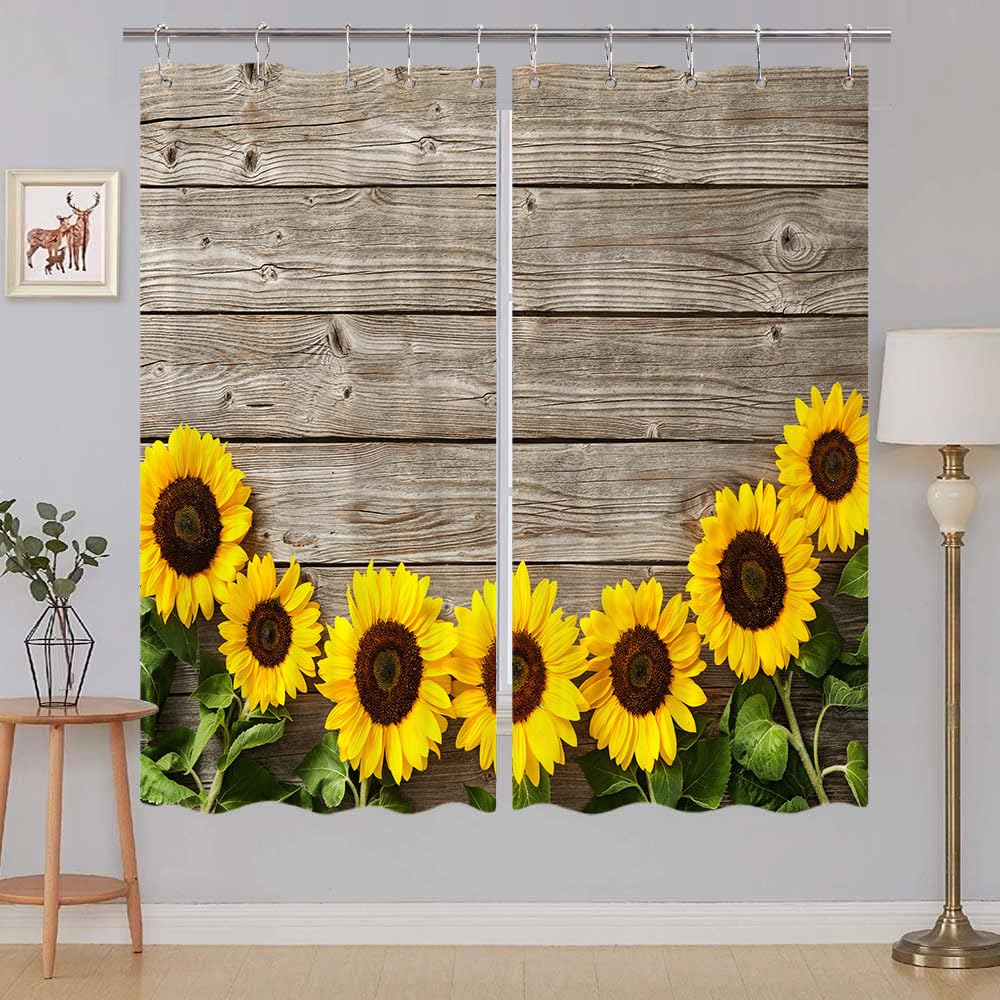 Rustic Sunflower Kitchen Curtains - Farmhouse Floral Window Treatment 27.5x39