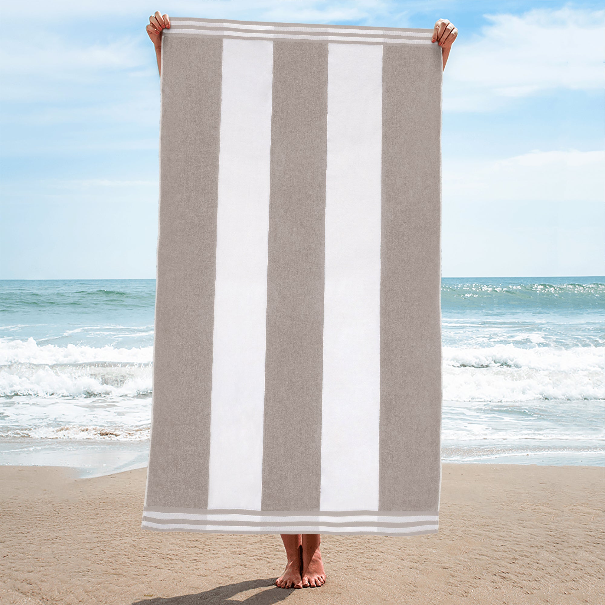 Premium Cabana Stripe Oversized Cotton Beach Towel Set of 2, 4, or 6 - Soft, Absorbent & Quick-Drying for Pool, Beach, Vacation & Spa Use