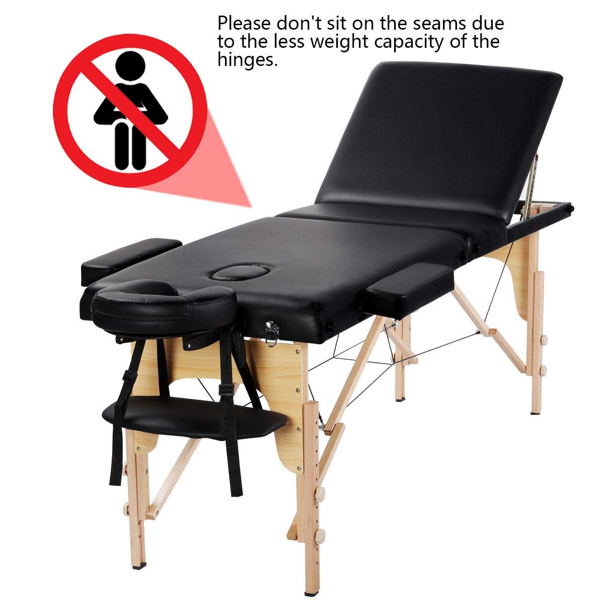 Yaheetech Portable Folding Massage Table - 60cm Wide 3-Section Spa Beauty Bed for Tattoo & Therapy - Lightweight Wooden Frame - Perfect for Home, Salon & Mobile Massage Services