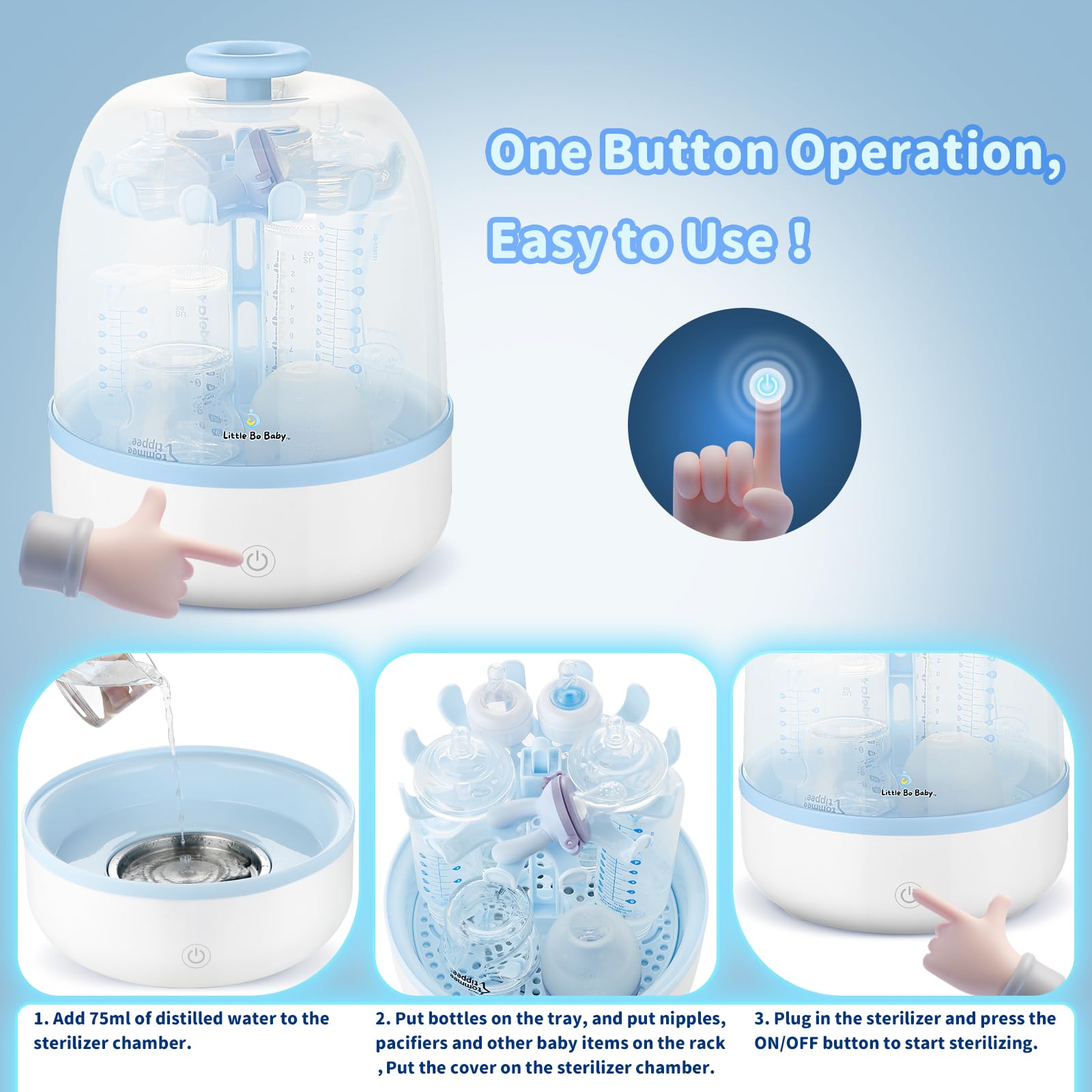 **Little Bo Baby Bottle Electric Steam Sterilizer – Large Capacity Universal Fit for All Bottles | Safe & Fast Sterilization for Baby Bottles, Pacifiers & Breast Pump Parts | Perfect for Home, Travel & Daycare Use**