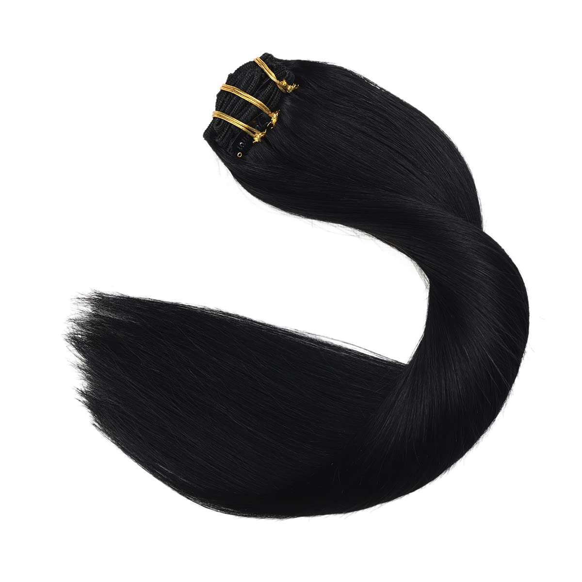 Silky Straight Clip-in Remy Human Hair Extensions for Women - 18 Inch Natural Black Hair Weft for Length & Volume - Perfect for Parties, Weddings & Daily Styling