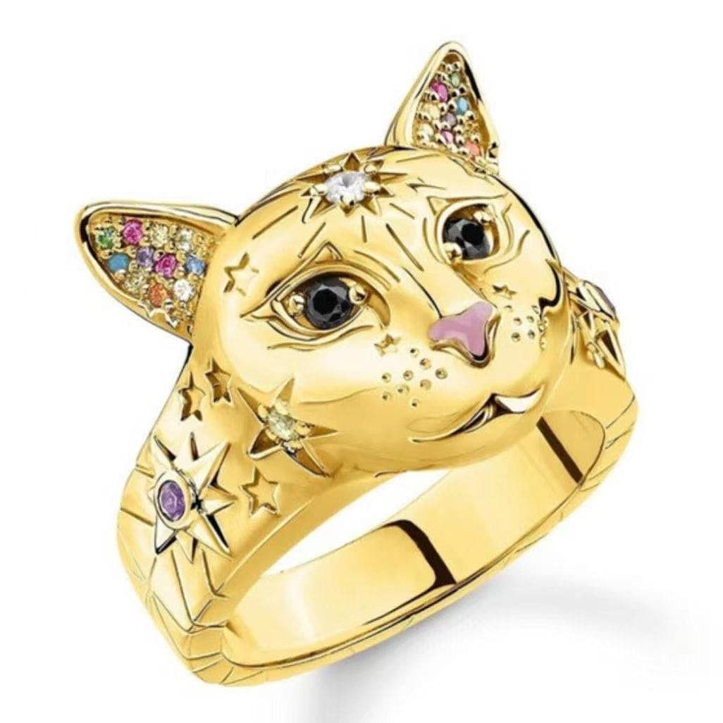 **Stylish Adjustable Cat Ring for Women & Men - Punk Retro Animal Jewelry, Perfect for Cat Lovers & Unique Fashion Accessories - Ideal for Gifts, Parties & Everyday Wear**