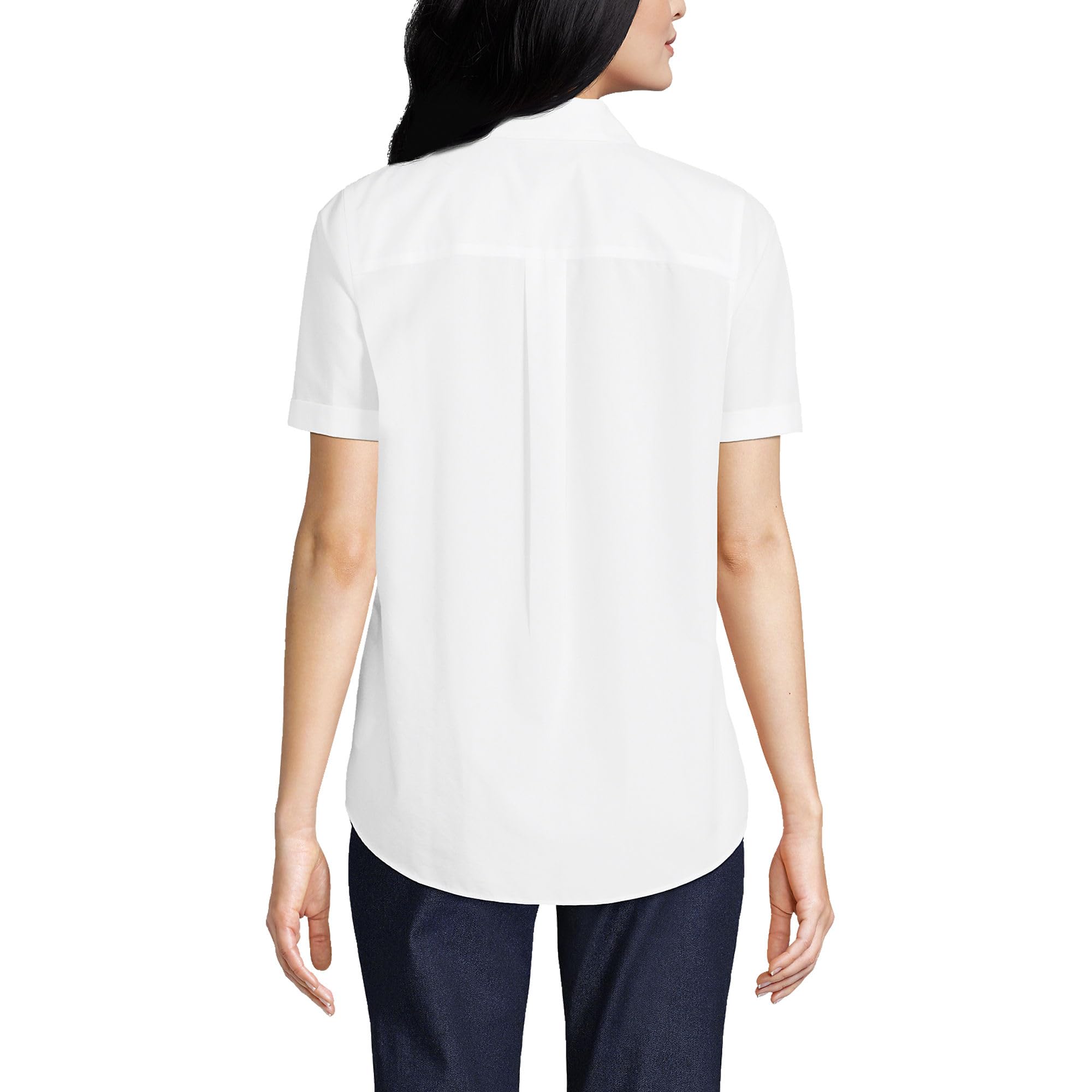 Lands' End Women's Short Sleeve No Iron Shirt - Wrinkle-Free Comfort for Work & Travel | Breathable Cotton Blouse for Office & Casual Wear