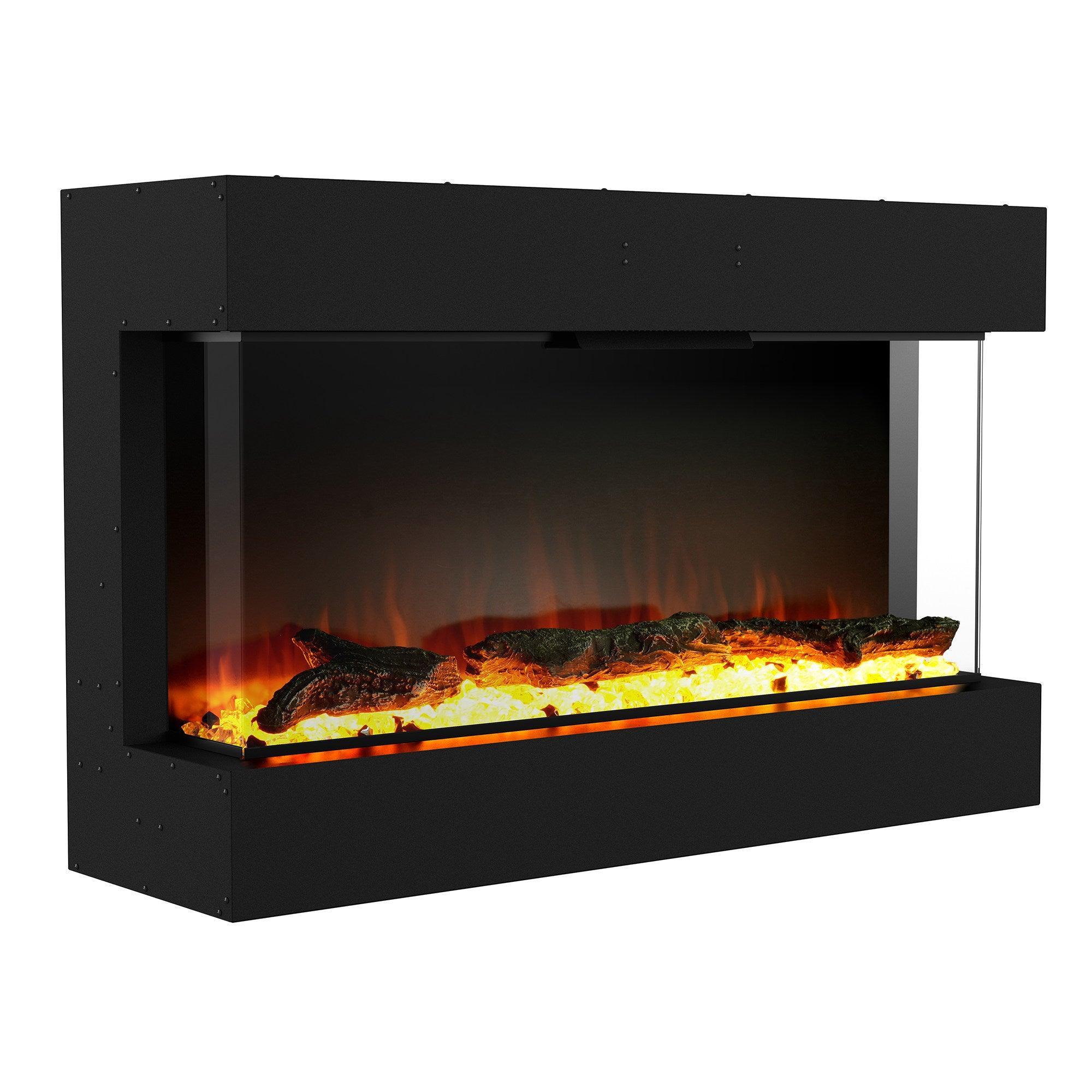 3 Color LED Electric Fireplace - Black Recessed or Wall Mount Flame Heater for Living Room, Bedroom & Office