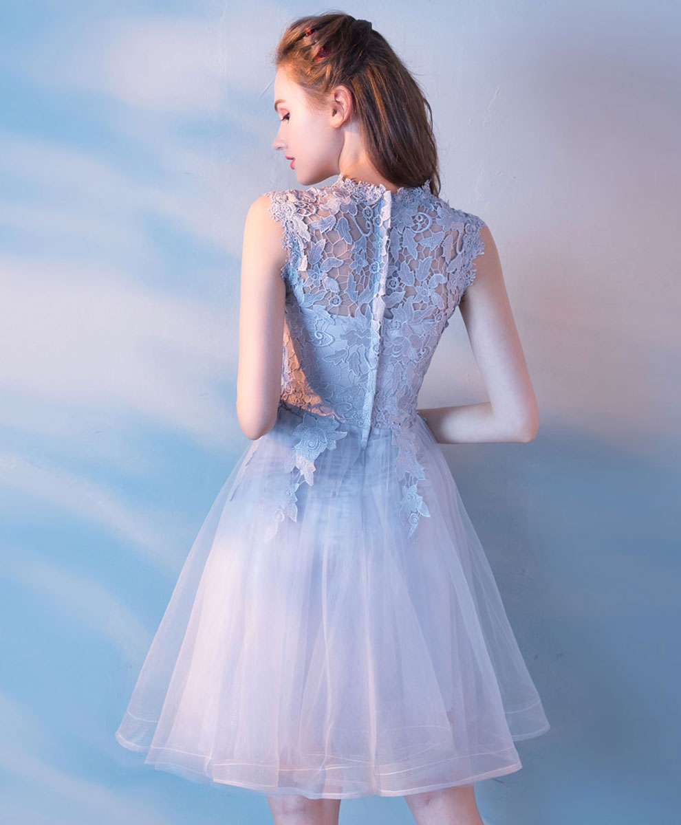 Elegant Gray Tulle Lace Short Prom Dress for Homecoming - Perfect for Formal Dances, Parties & Special Occasions