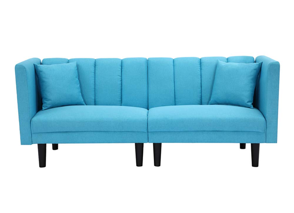 Veryke Convertible Sleeper Sofa Bed - Adjustable Folding Futon Loveseat with 2 Pillows & Detachable Armrests, 2 Reclining Angles, Blue - Perfect for Small Apartments, Guest Rooms & Home Offices