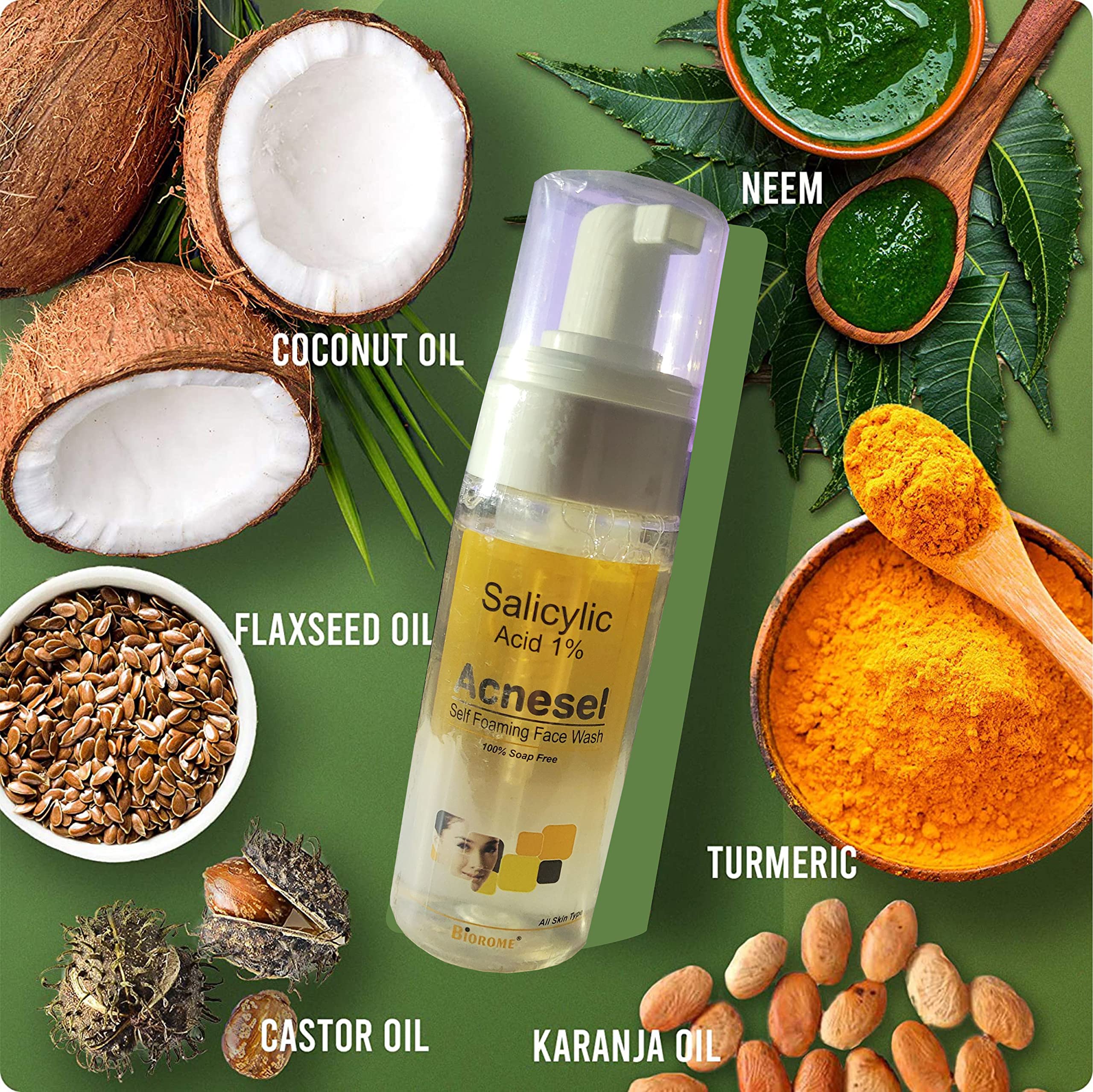 Rotex Biorome Acnesel Self-Foaming Anti-Acne Face Wash 150ml - Gentle Daily Cleanser for Men & Women to Remove Oil, Dirt & Dead Skin | Perfect for Oily & Acne-Prone Skin Care Routine