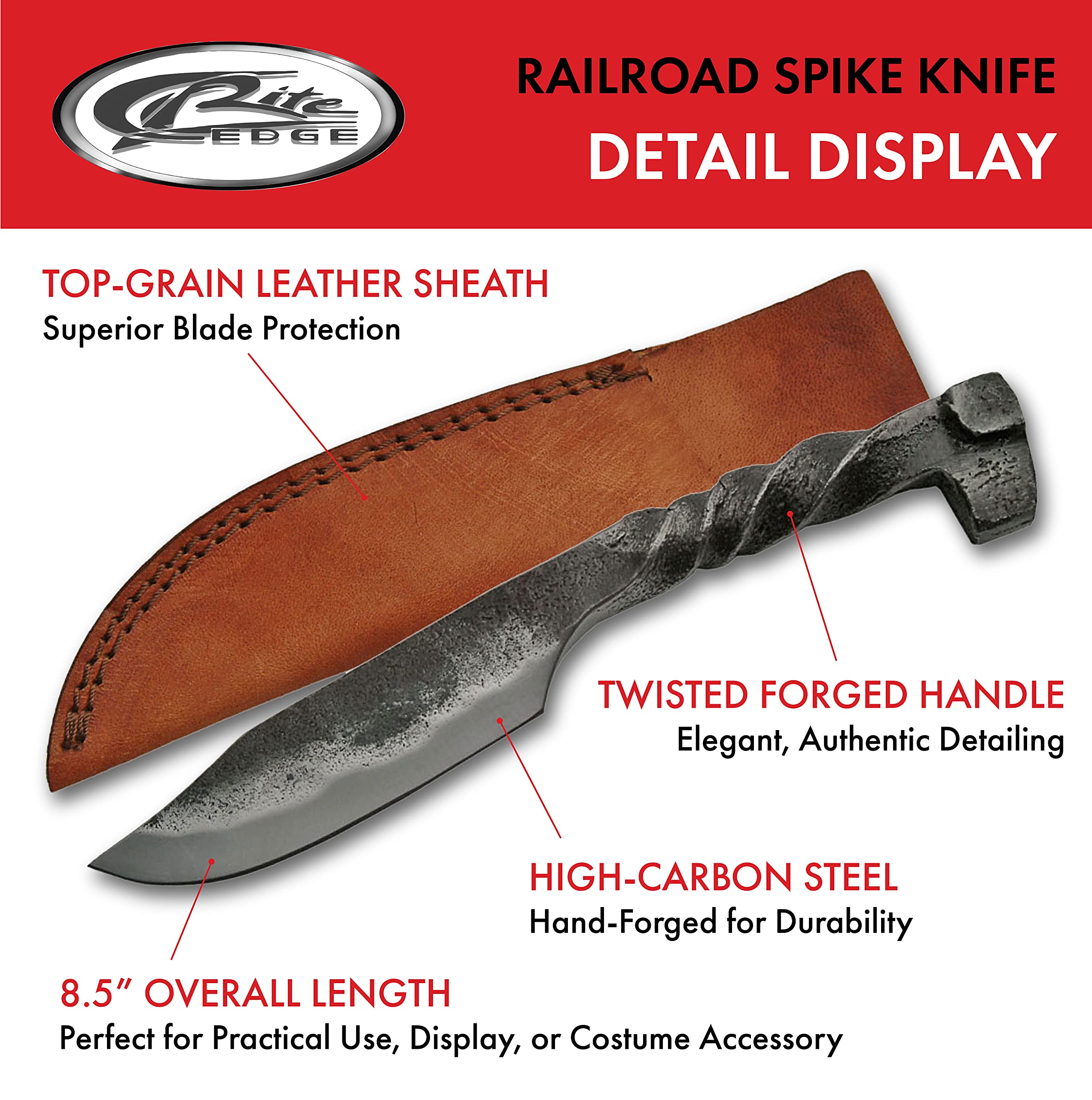 SZCO Supplies Twisted Railroad Spike Knife - Handmade Forged Steel Hunting & Survival Knife - Perfect for Outdoor Adventures, Camping & Bushcraft