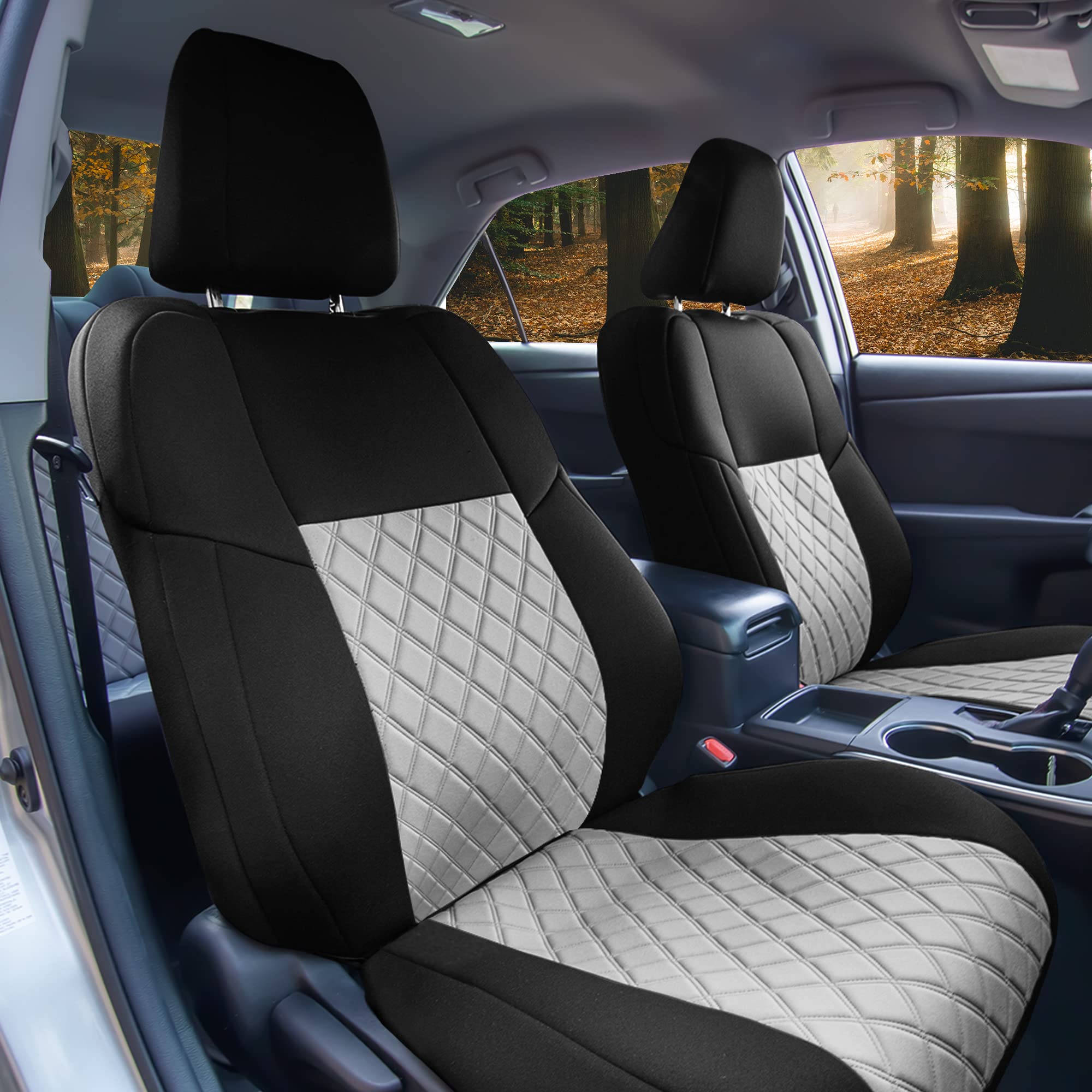 Custom Fit Neoprene Seat Covers for Toyota Camry LE/SE/XSE/XLE (2012-2017) - Waterproof Gray & Black Front Set | Durable Interior Car Accessories | Perfect for Daily Commute, Road Trips & Pet Protection
