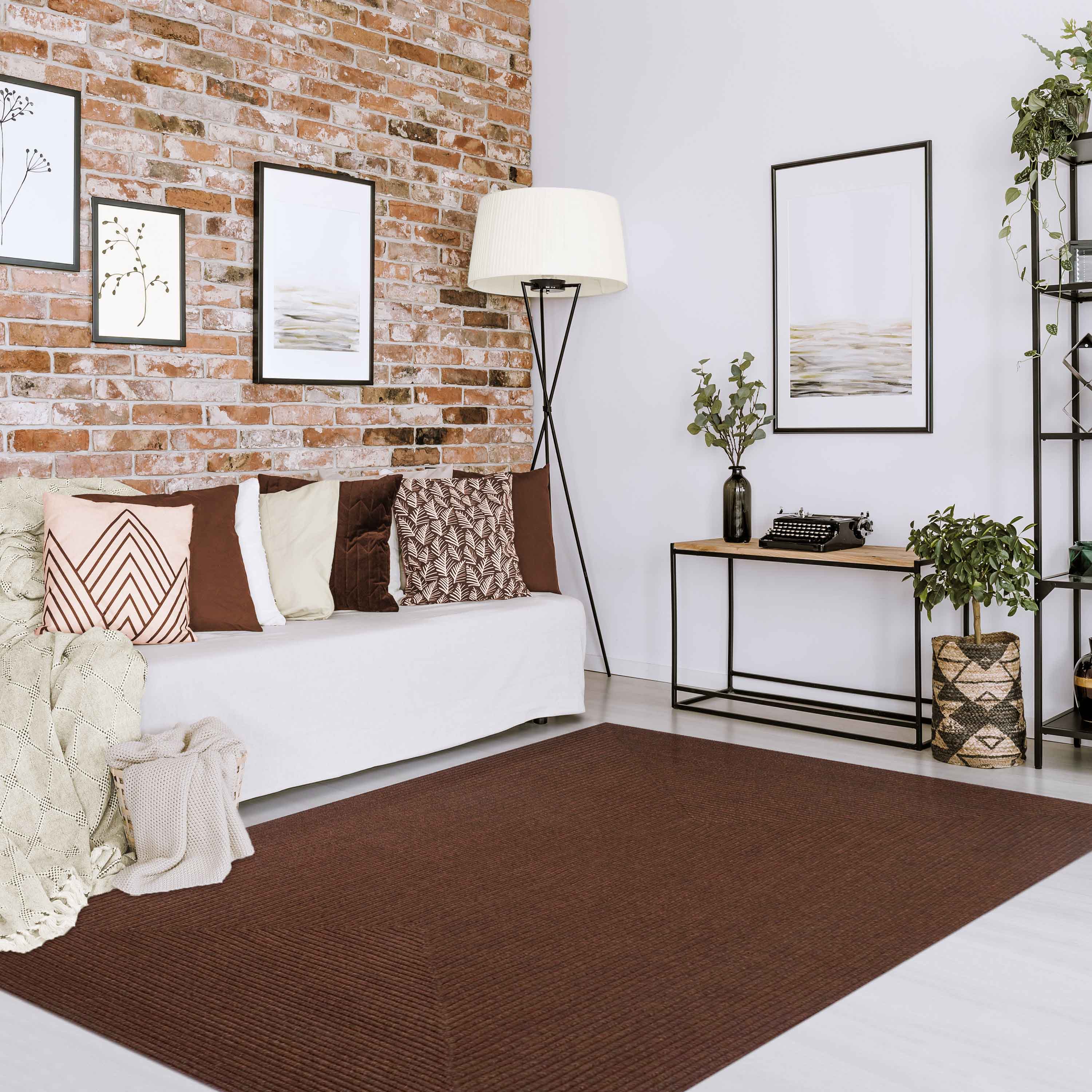 Bohemian Rectangle Braided Area Rug - Non-Slip Indoor Outdoor Rug for Living Room, Bedroom, Patio - Soft Woven Jute Natural Fiber Floor Mat for Home Decor