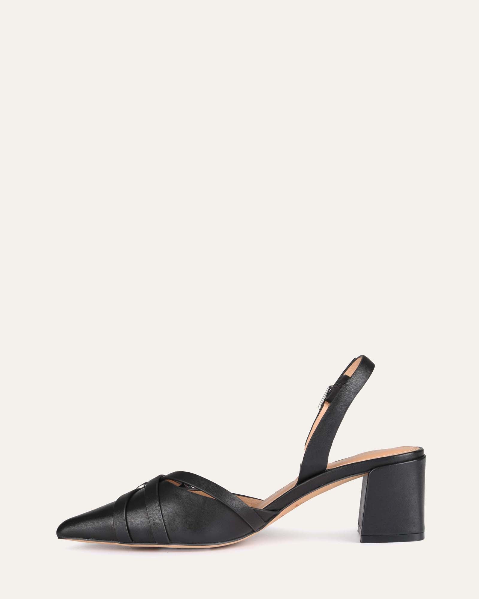 COBY Women's Black Leather Low Heel Pumps - Comfortable & Stylish Shoes for Work, Office, and Casual Wear