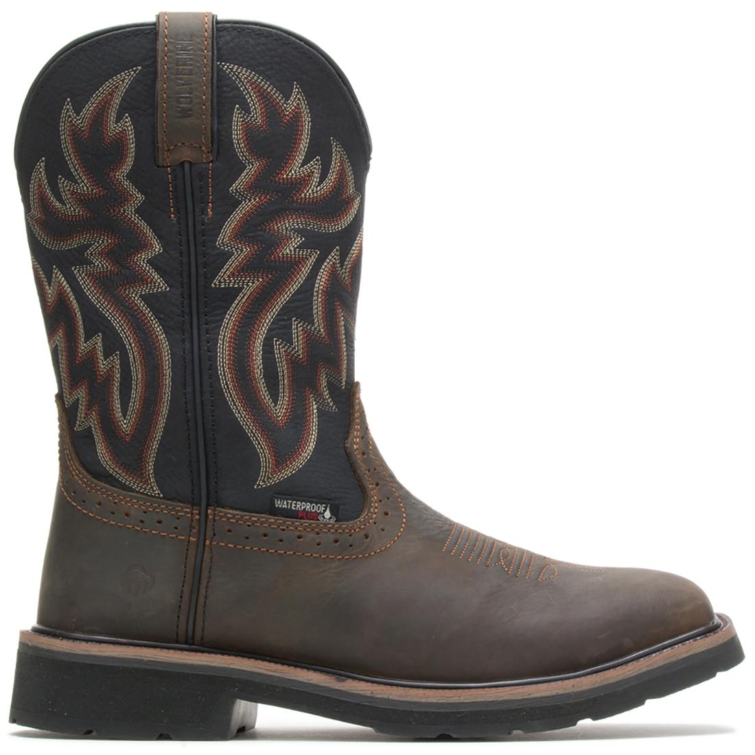 Rancher Steel Toe Waterproof Pull-On Wellington Work Boots for Men - Black/Brown - Durable Safety Shoes for Construction, Farming & Outdoor Work