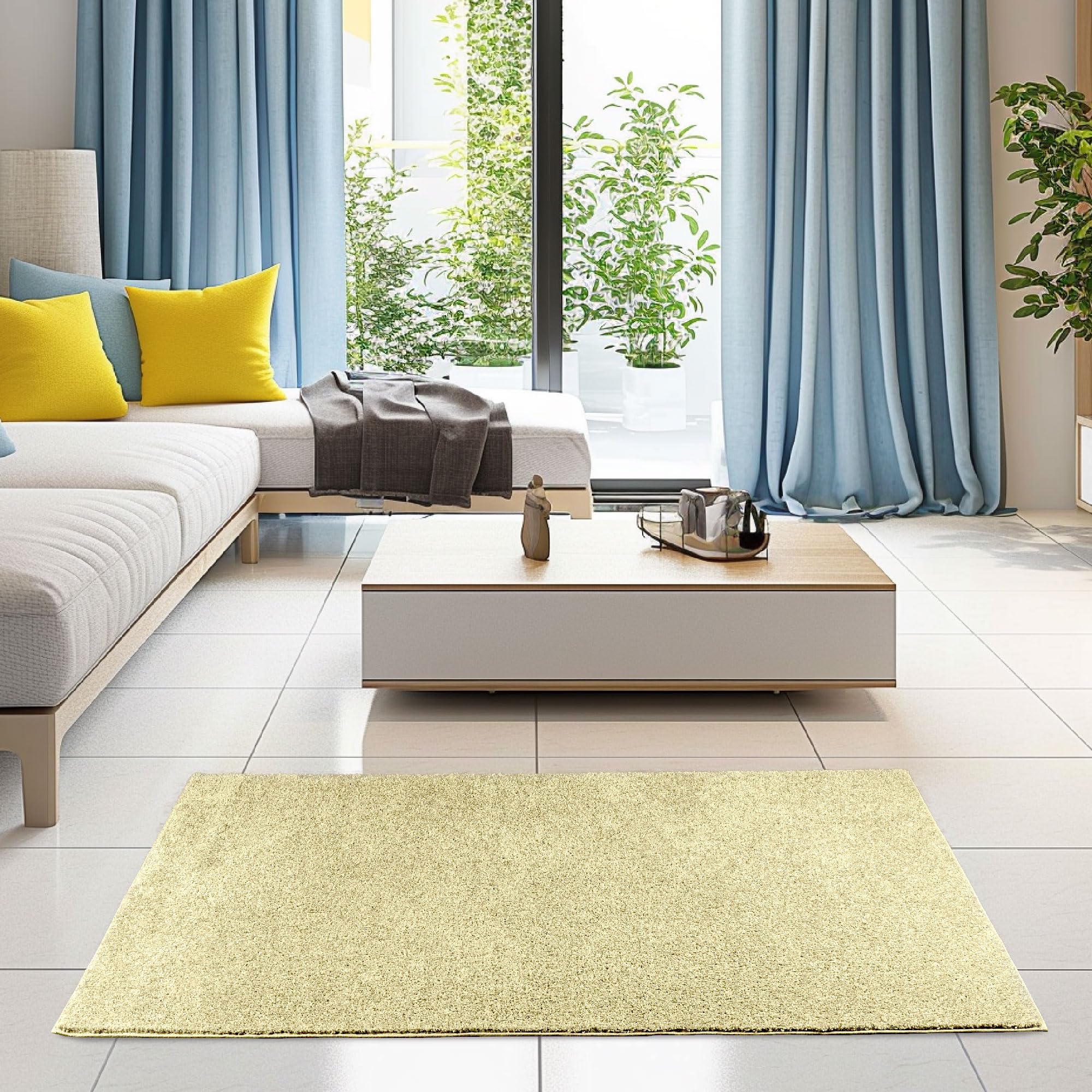 Ambiant Saturn Collection Kids' Favorite Yellow Area Rug 6' x 9' Oval - Stain Resistant Indoor Rug for Living Room, Bedroom, Dining Room | Soft & Durable for Pets & Children | Perfect for Home Decor, Playrooms, and Nursery