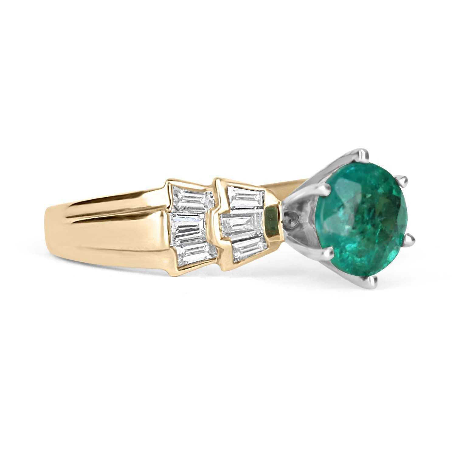 1.86tcw Round Emerald & Diamond Statement Ring in 14K Gold - Elegant Jewelry for Weddings, Anniversaries & Special Occasions