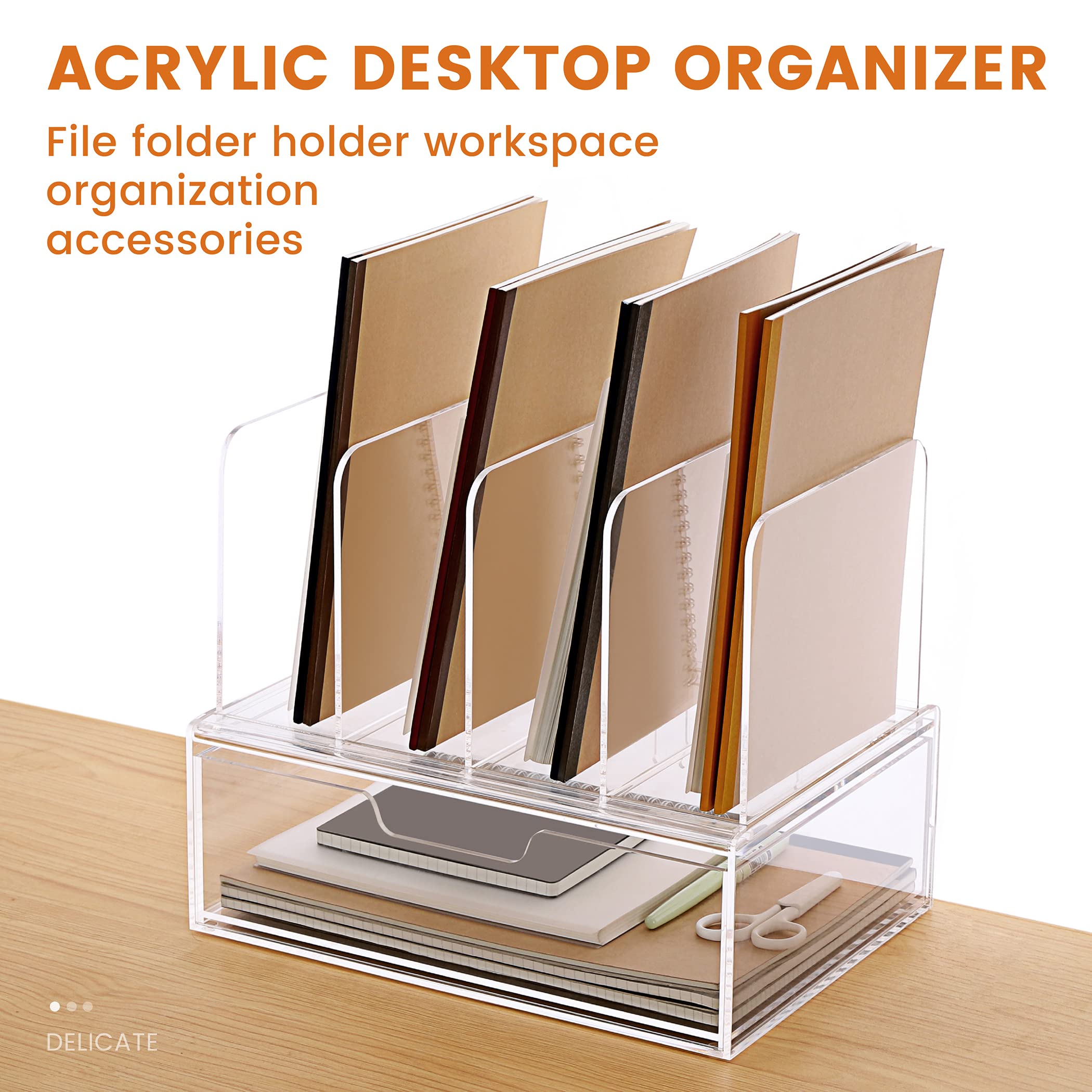 Clear Acrylic Desk Organizer with Drawer - Office Supplies Storage for Files, Papers & Stationery - 1 Pack - Perfect for Home Office, Workspace & School Organization