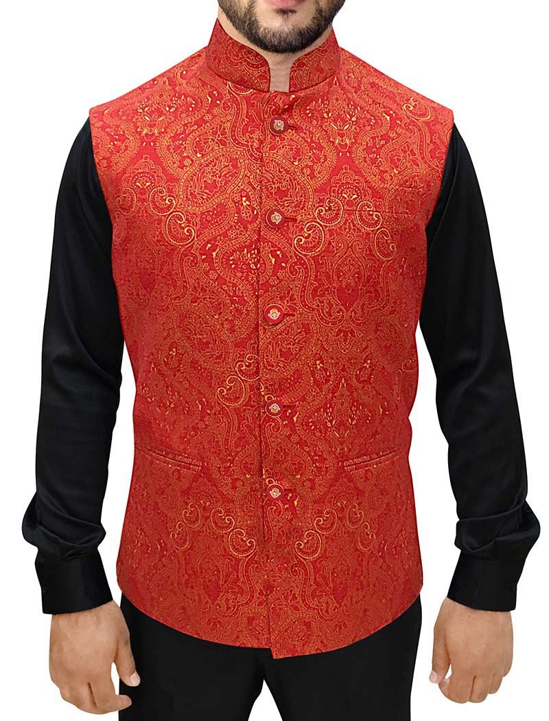 INMONARCH Men's Orange Nehru Jacket - Indian Vest with 5 Buttons (NV87) | Traditional Ethnic Wear for Weddings, Festivals & Cultural Events