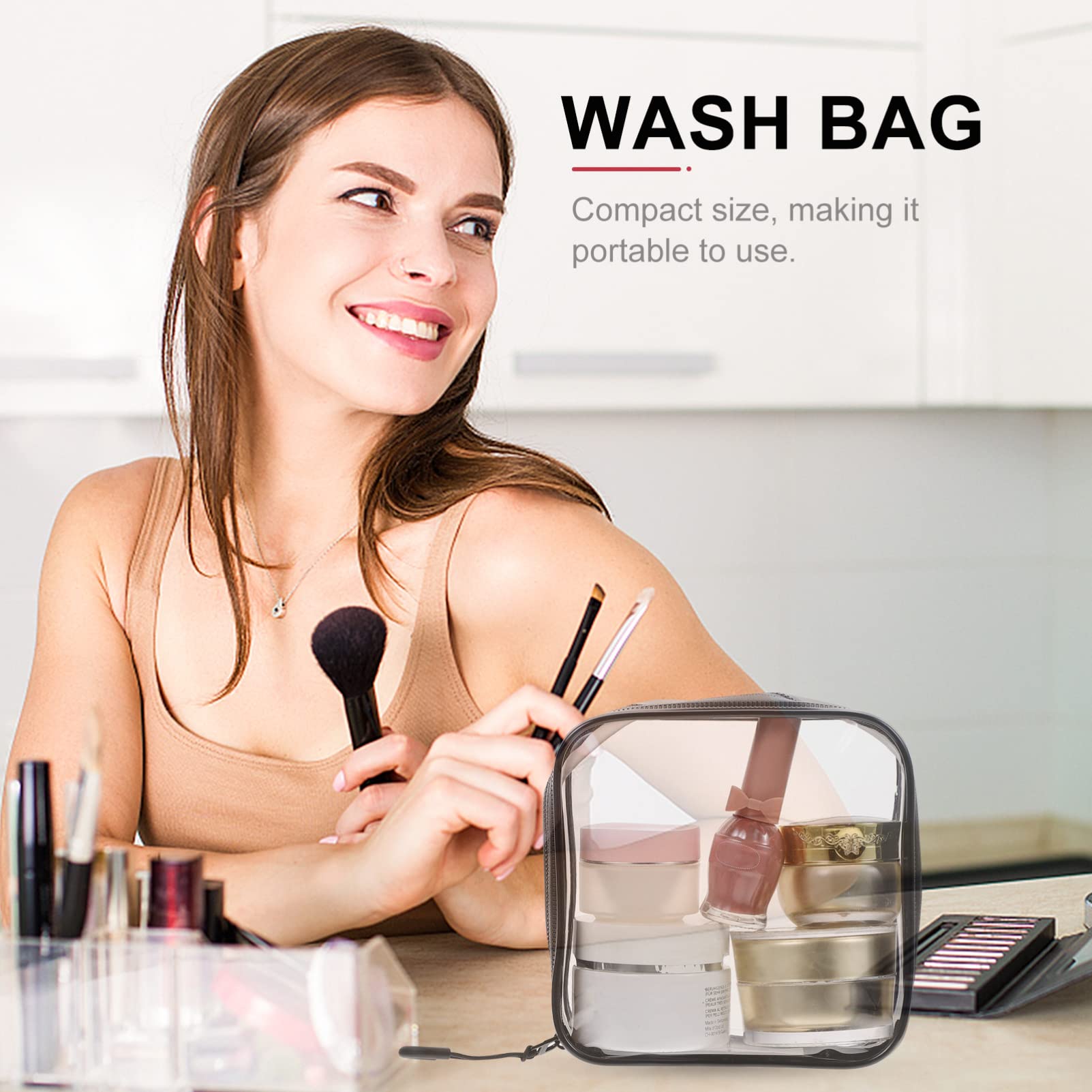 EXCLUZO 4-Piece Clear Waterproof Makeup Organizer Set - Transparent Travel Cosmetic Bag, Toiletry Pouch & Wash Bag for Women | Perfect for Airplane Carry-On, Gym Essentials & Bathroom Storage (Black)