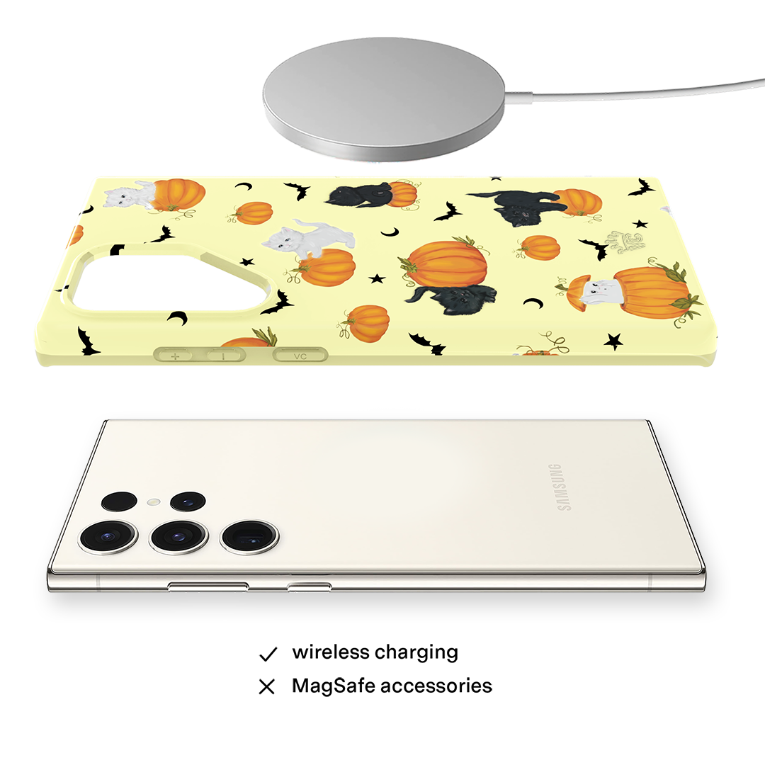 Purrfect Pumpkins Samsung Phone Case - Cute Cat & Pumpkin Design - Durable Protective Cover for Samsung Galaxy [Model] - Perfect for Fall, Halloween, and Everyday Use