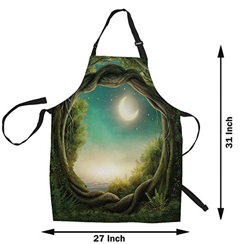 HGOD DESIGNS Holiday Greenery Trees & Moon Kitchen Apron for Women & Men - Adjustable Adult Bib for Cooking, Baking, Gardening & Holiday Decorating