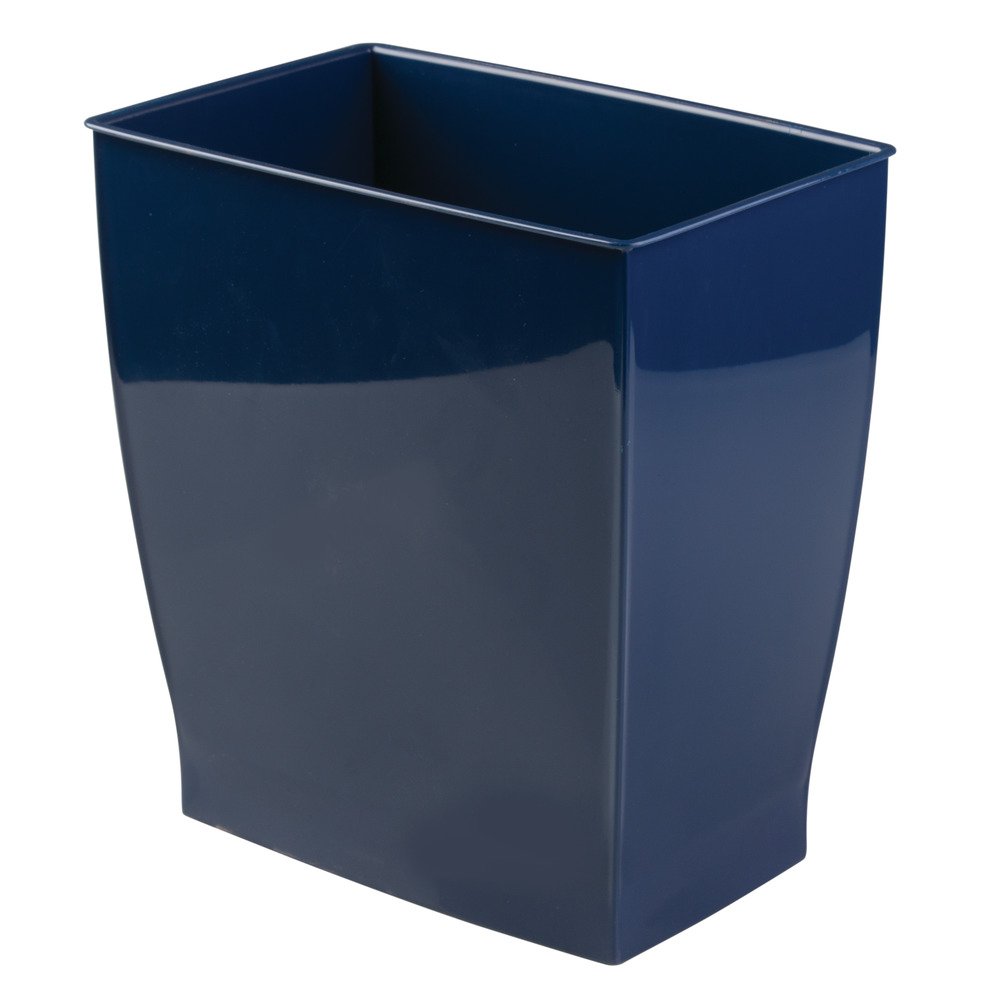 InterDesign Mono Plastic Wastebasket Trash Can - Rectangular, 11L, Navy Blue - Perfect for Office, Bathroom, Kitchen & Bedroom Organization