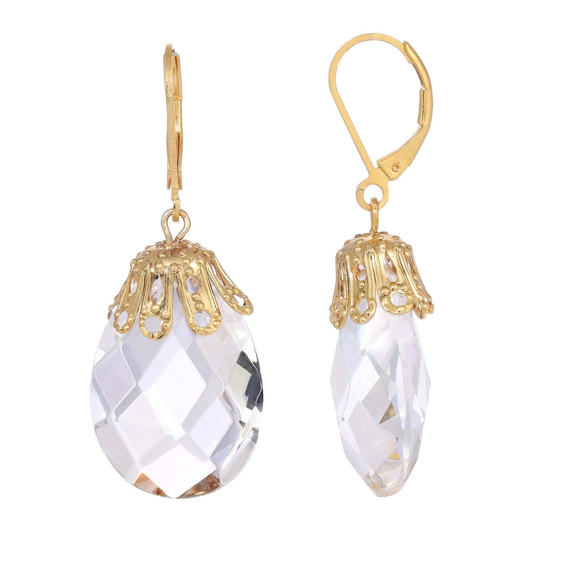 1928 Vintage Briolette Faceted Glass Drop Earrings for Women - Elegant Dangle Earrings for Party, Wedding & Evening Wear