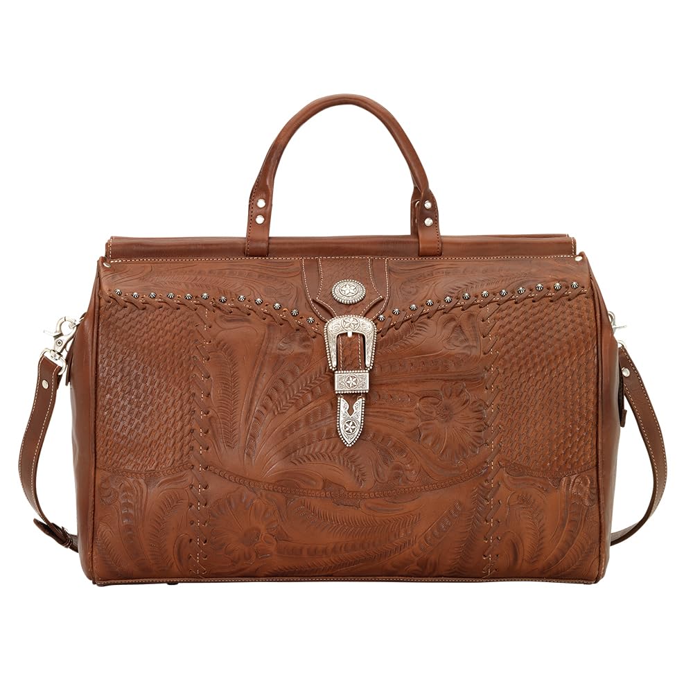 Vintage American West Retro Duffel Bag - Antique Brown Leather Travel Bag for Men & Women - Perfect for Camping, Hiking & Weekend Getaways