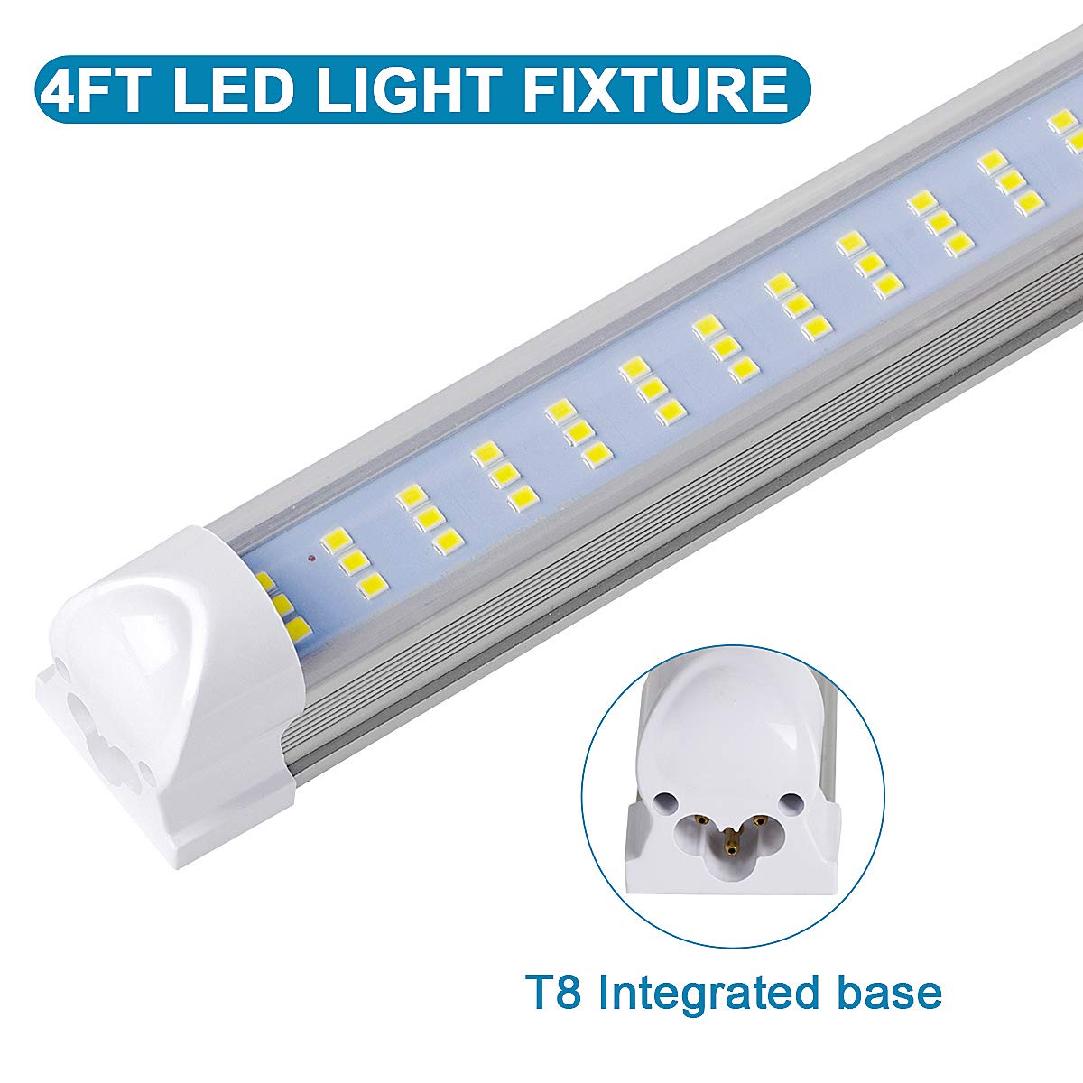 4FT LED Shop Light - 75W 9000LM 6000K Cold White, 3-Row Clear Cover High Output Linkable T8 LED Tube Lights for Garage, Warehouse & Workshop (Pack of 25) - Energy Efficient Bright Lighting Solution for Industrial & Commercial Spaces