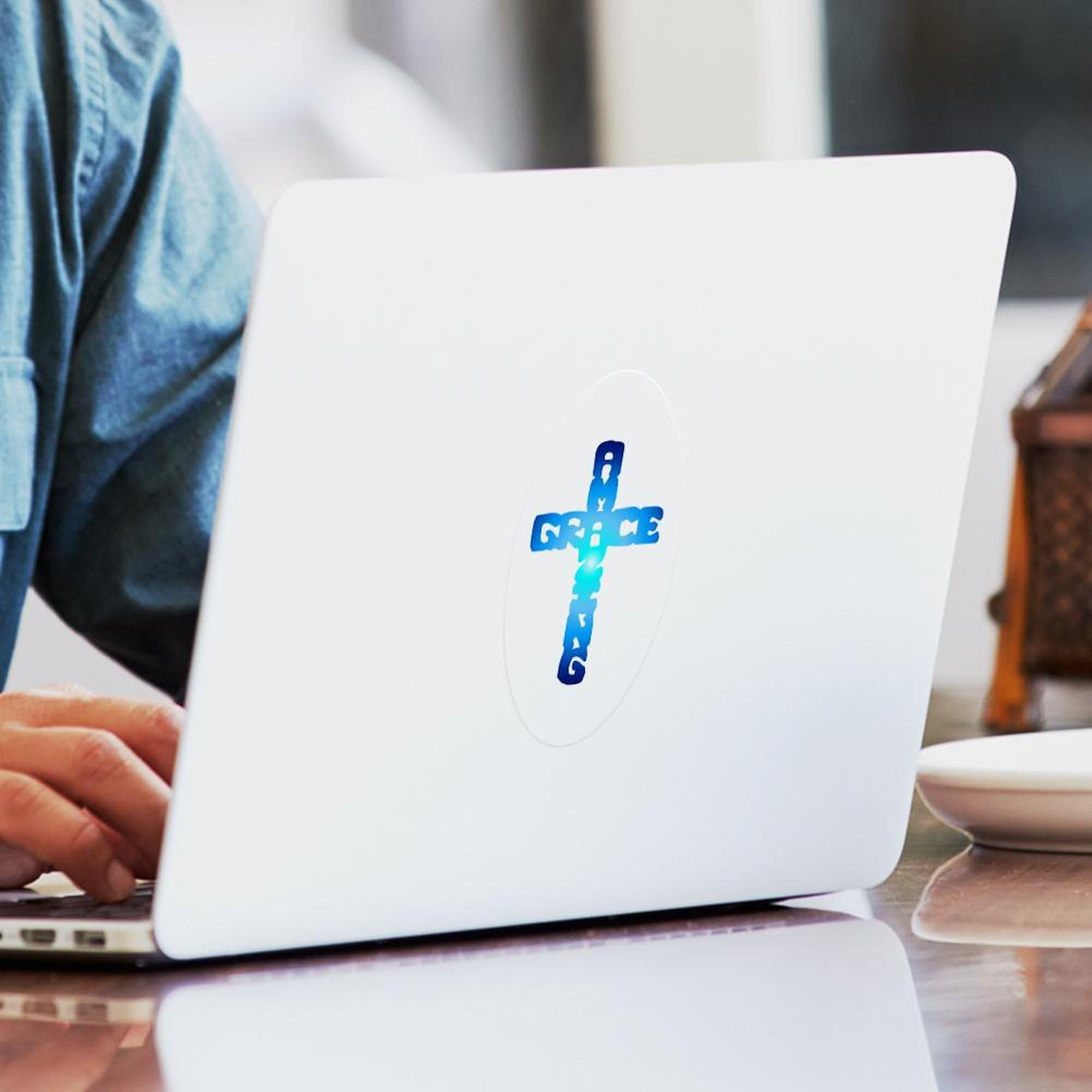 Amazing Grace Cross Oval Car Bumper Sticker - Religious Decal for Vehicles, Laptops & Windows - Waterproof Vinyl Decoration for Cars, Trucks, Bibles