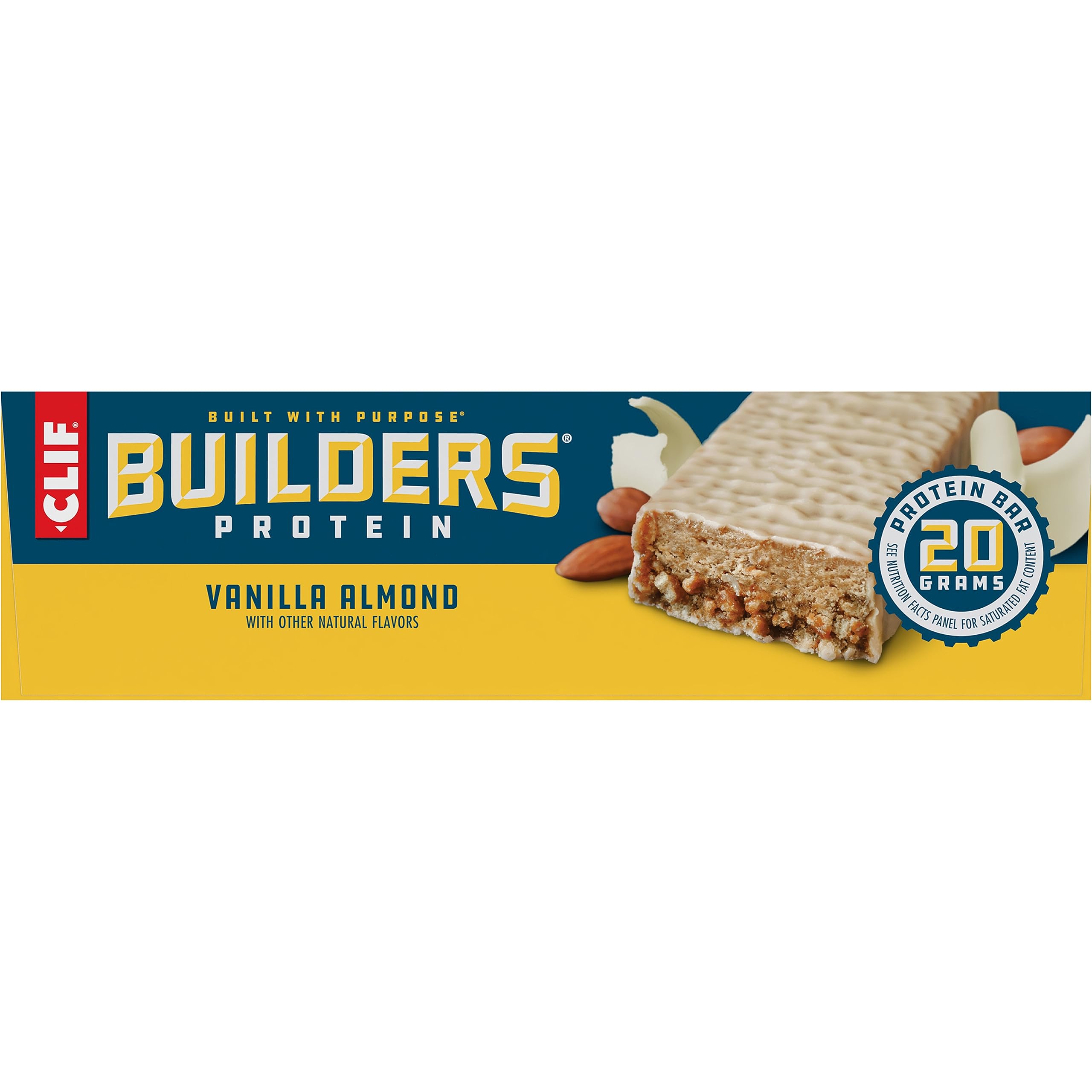 CLIF Builders Protein Bars - Vanilla Almond Flavor, 20g Plant-Based Protein, Gluten Free, Non-GMO, Low Glycemic - 2.4oz (12 Pack) - Perfect for Post-Workout Recovery, Hiking Snacks & On-the-Go Nutrition
