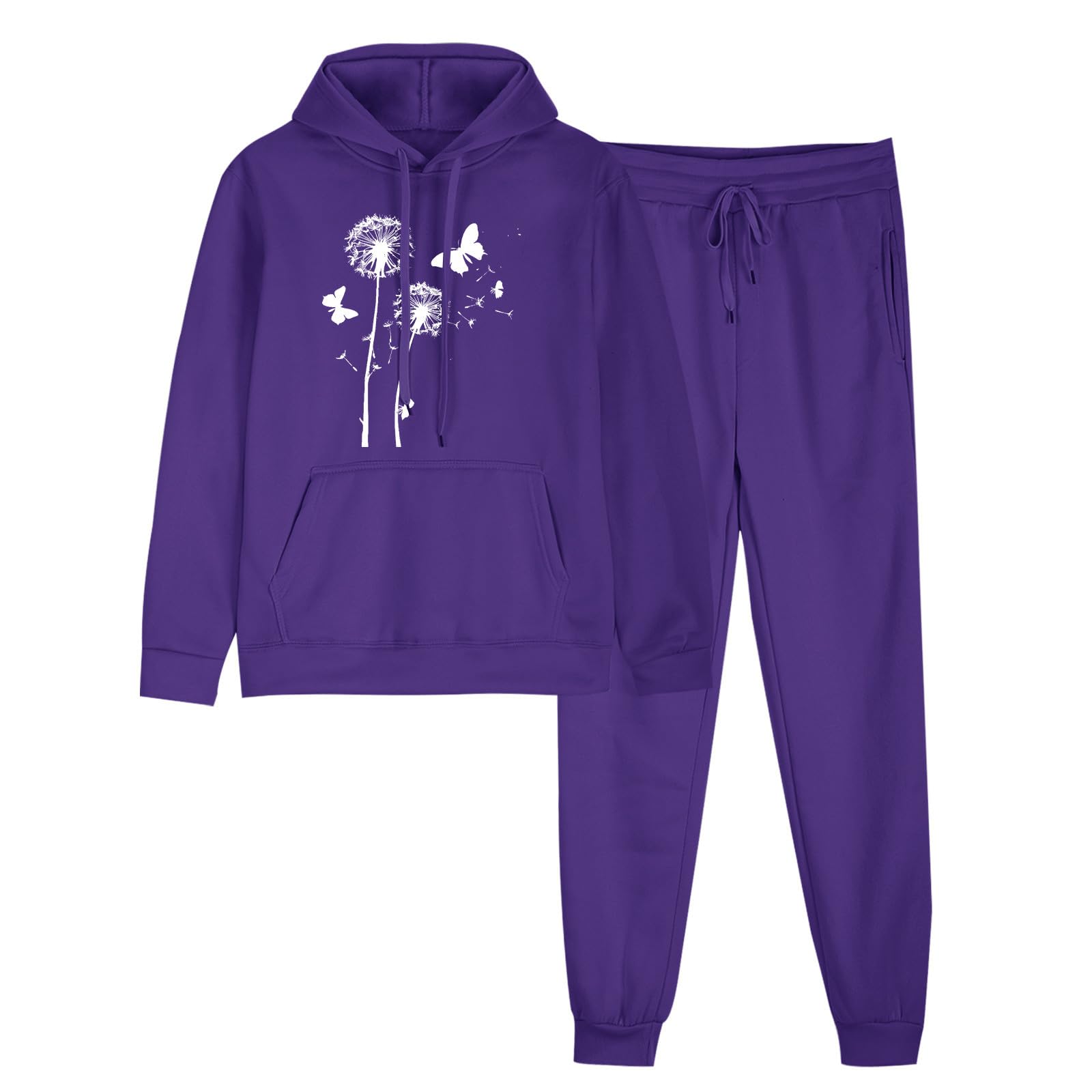 Women's 2-Piece Lounge Set - Graphic Hoodie & Drawstring Sweatpants Matching Outfit | Cozy Fall Sweatshirt & Sweatpants Comfy Set for Home, Yoga, Travel & Casual Wear