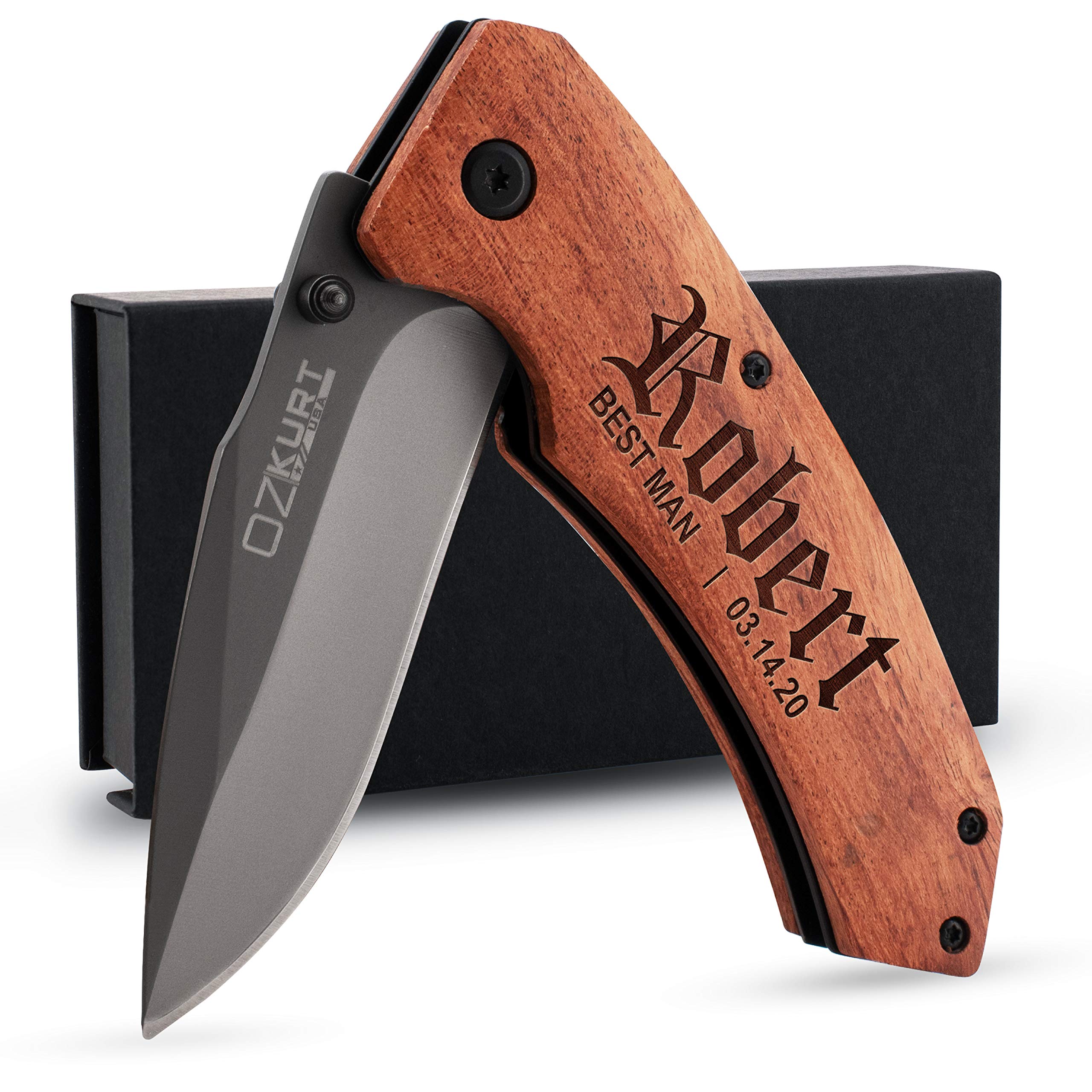 Personalized Groomsmen Gifts Set of 6 - Engraved Pocket Knife with Clip for Wedding Party | Custom Men's Gifts for Best Man, Ushers & Groomsmen | Perfect for Bachelor Party, Wedding Favors & Special Occasions