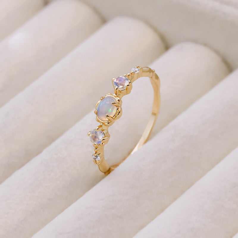 Opal and Moonstone Birthstone Ring - 5 Stone Stackable Ring for Women | HJZB 351 | Perfect for Birthdays, Anniversaries, and Special Occasions