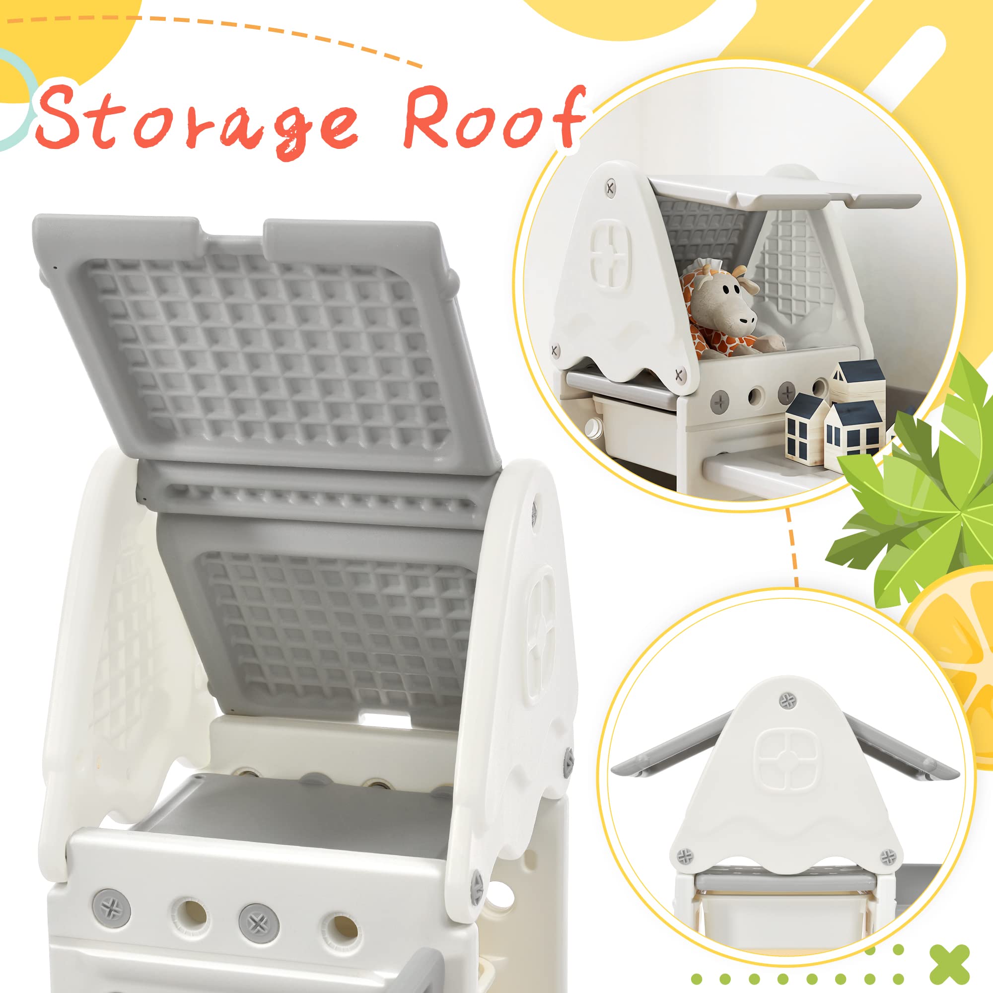 Merax 14-Bin Kids Toy Storage Organizer with Tree Roof - White Toy Box for Boys & Girls Bedroom, Playroom, Living Room | Perfect for Organizing Toys, Books & Games in Children's Rooms & Play Areas