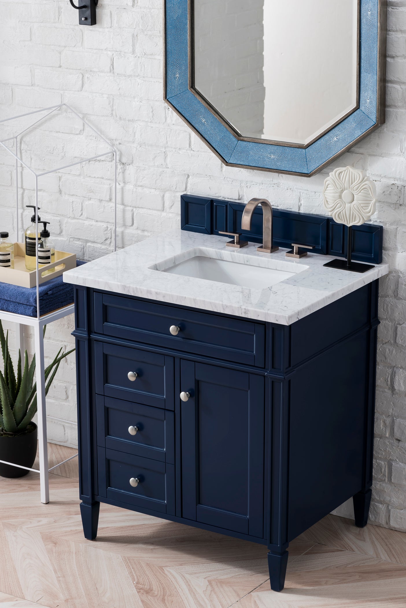Brittany 30 Inch Single Bathroom Vanity with Carrara Marble Top in Victory Blue - Perfect for Modern Master Bathrooms and Powder Rooms