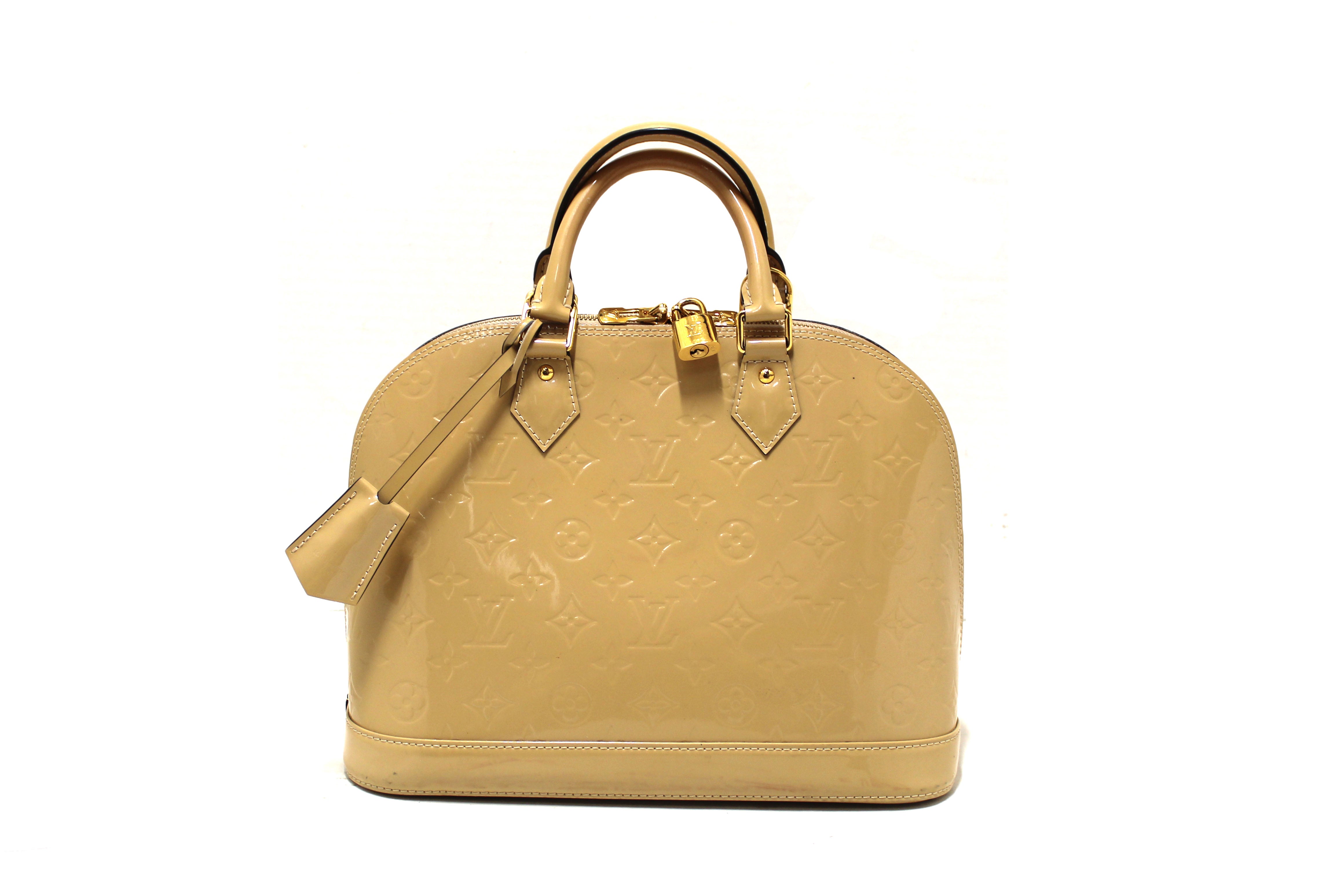 Authentic Louis Vuitton Yellow Monogram Vernis Leather Alma PM Handbag for Women - Luxury Designer Shoulder Bag Purse for Work, Travel & Evening Events