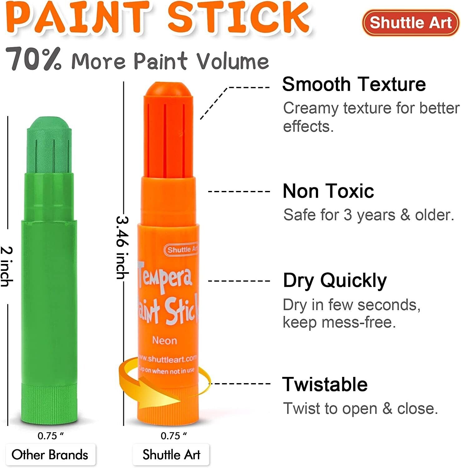 30 Colors Non-Toxic Tempera Paint Sticks for Kids - Quick Drying Solid Tempera Paints - Perfect for Classroom Art Projects, DIY Crafts & Home School Activities