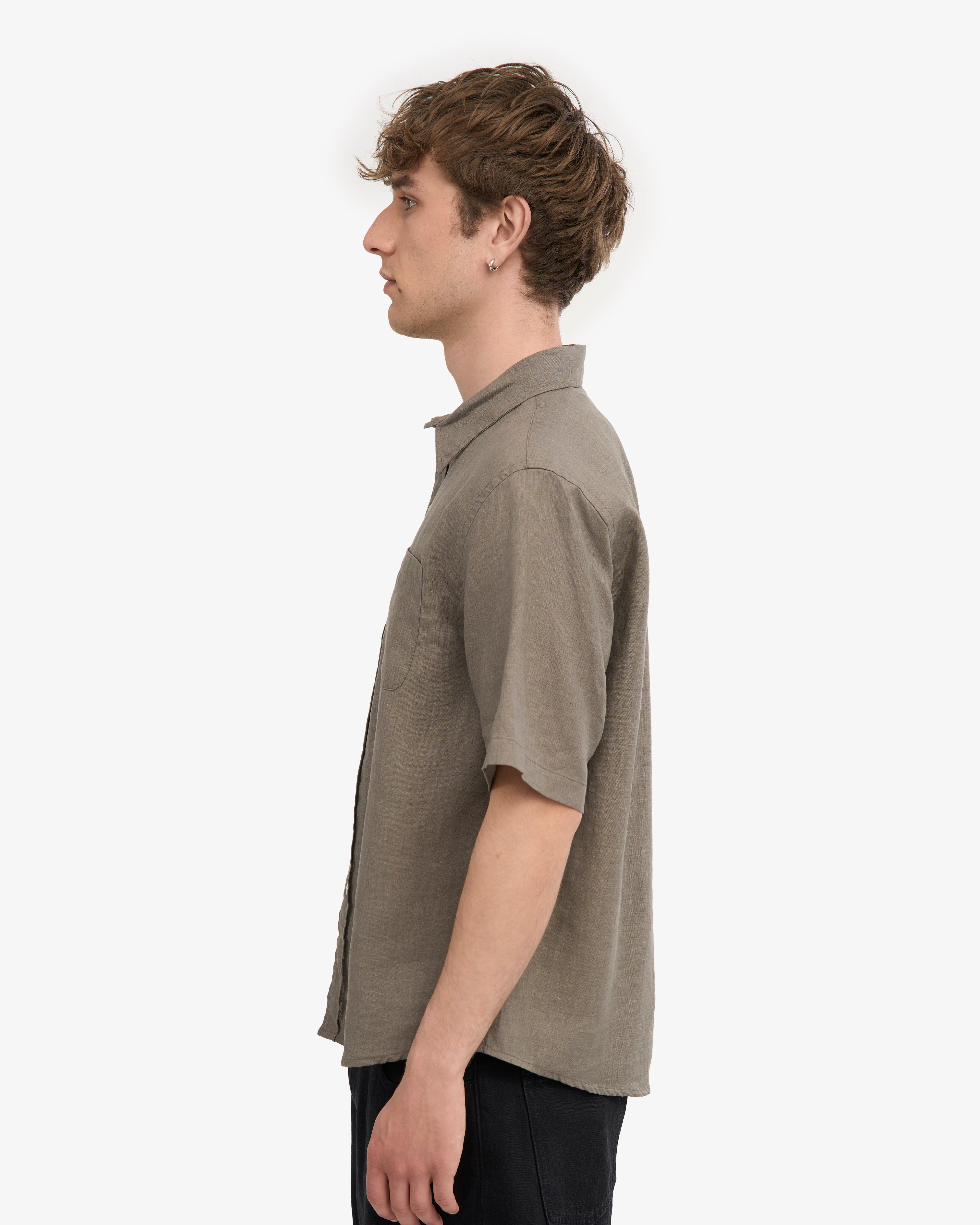 Premium Linen Short Sleeve Shirt for Men - Dusty Olive | Breathable & Comfortable Summer Casual Wear for Outdoor Activities & Travel