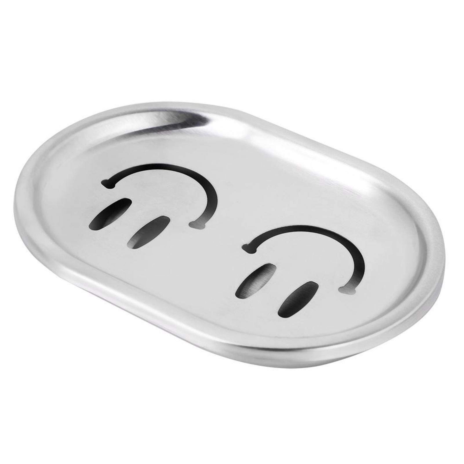 Oumefar Stainless Steel Soap Holder - Rustproof Double Layer Soap Dish with Drain Holes for Bathroom, Kitchen, Shower - Smiley Soap Box for Home & Travel Use