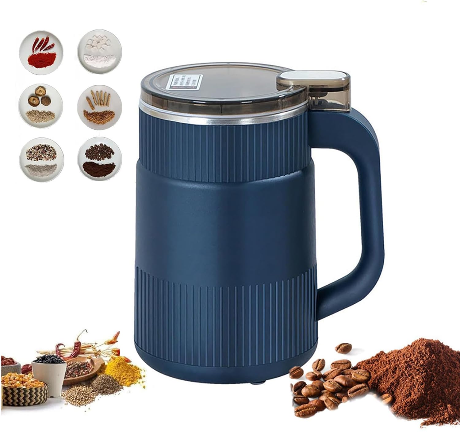 Premium Electric Grain Mill & Spice Grinder - 304 Stainless Steel Blade for Coffee Beans, Herbs, Nuts - Compact Multifunctional Kitchen Appliance (Blue) - Perfect for Home Baking, Coffee Brewing & Healthy Cooking