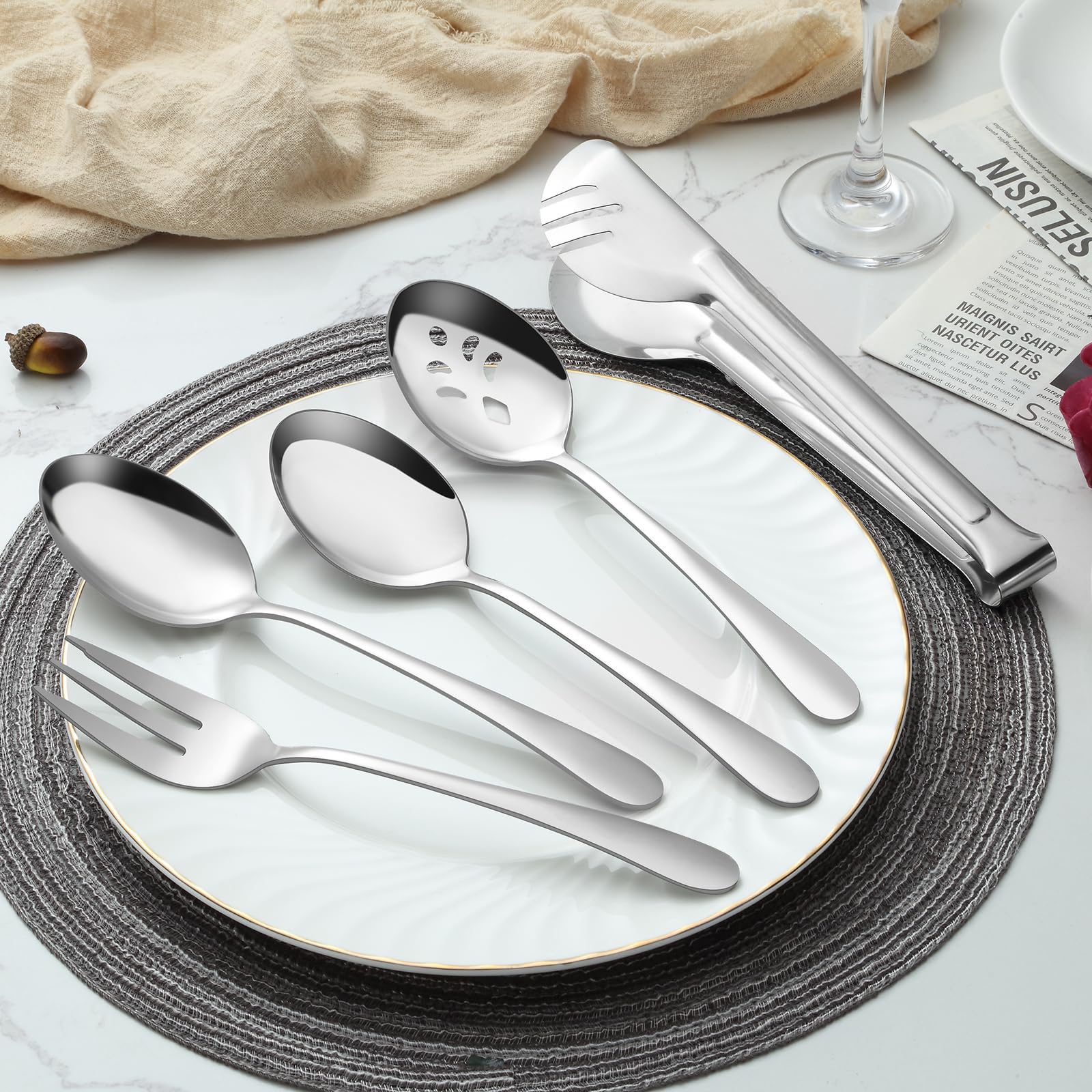 BEWOS 16-Piece Stainless Steel Serving Utensil Set - 9.1