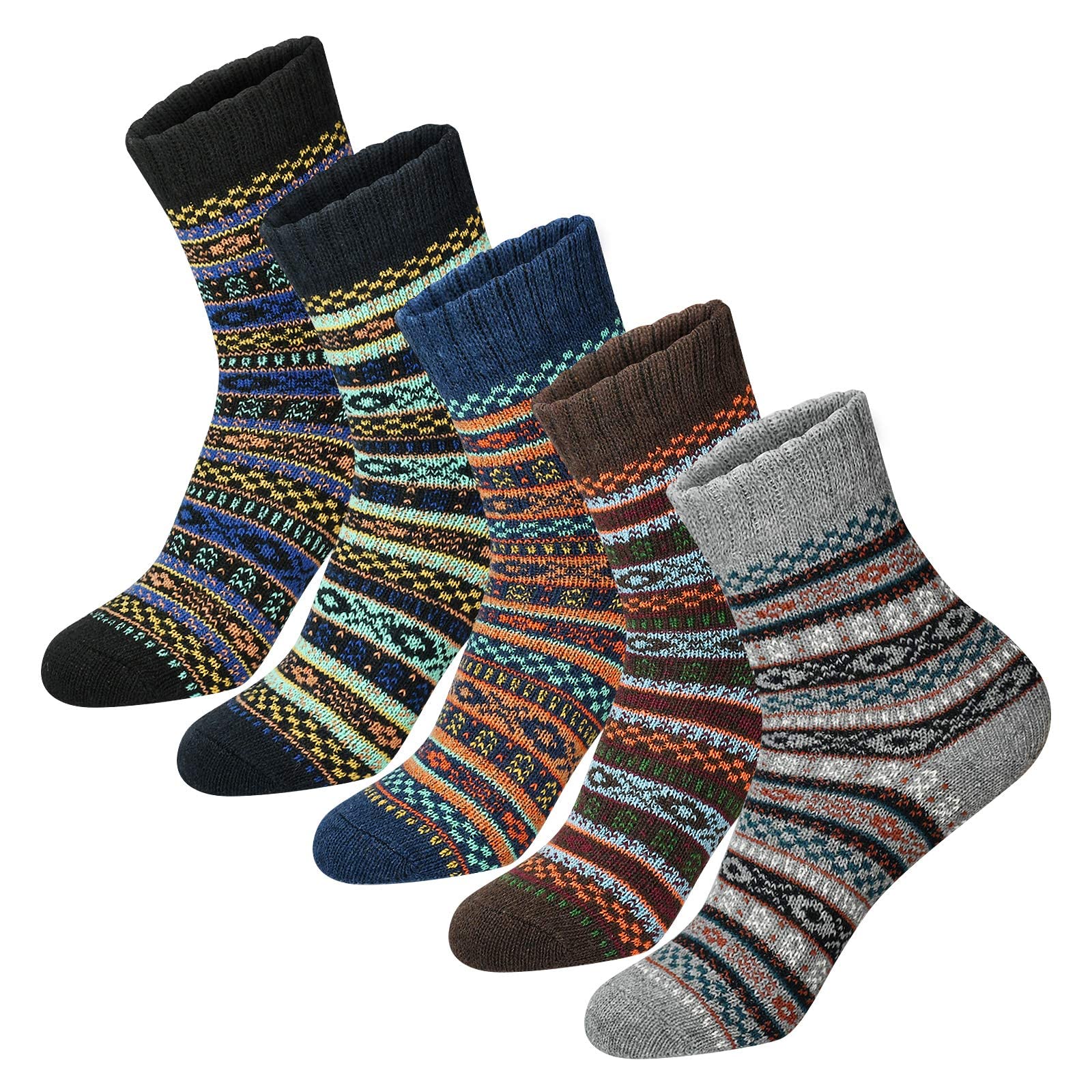 5 Pairs Women's Winter Socks - Cotton Thick Knit Vintage Soft Cozy Crew Socks for Women - Perfect for Cold Weather, Home, Office & Outdoor Activities