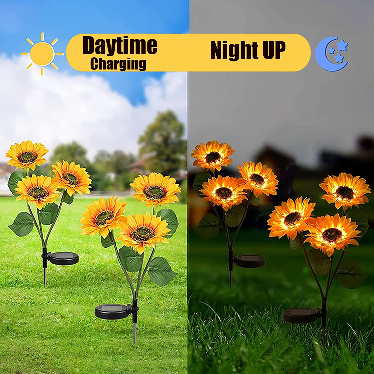 2 Pack Solar Garden Stake Lights - 30LED Waterproof Outdoor Sunflower Solar Lights for Landscape, Path, Courtyard, Terrace & Backyard | Decorative DIY Flower Tree Lighting for Christmas & Year-Round Garden Decor