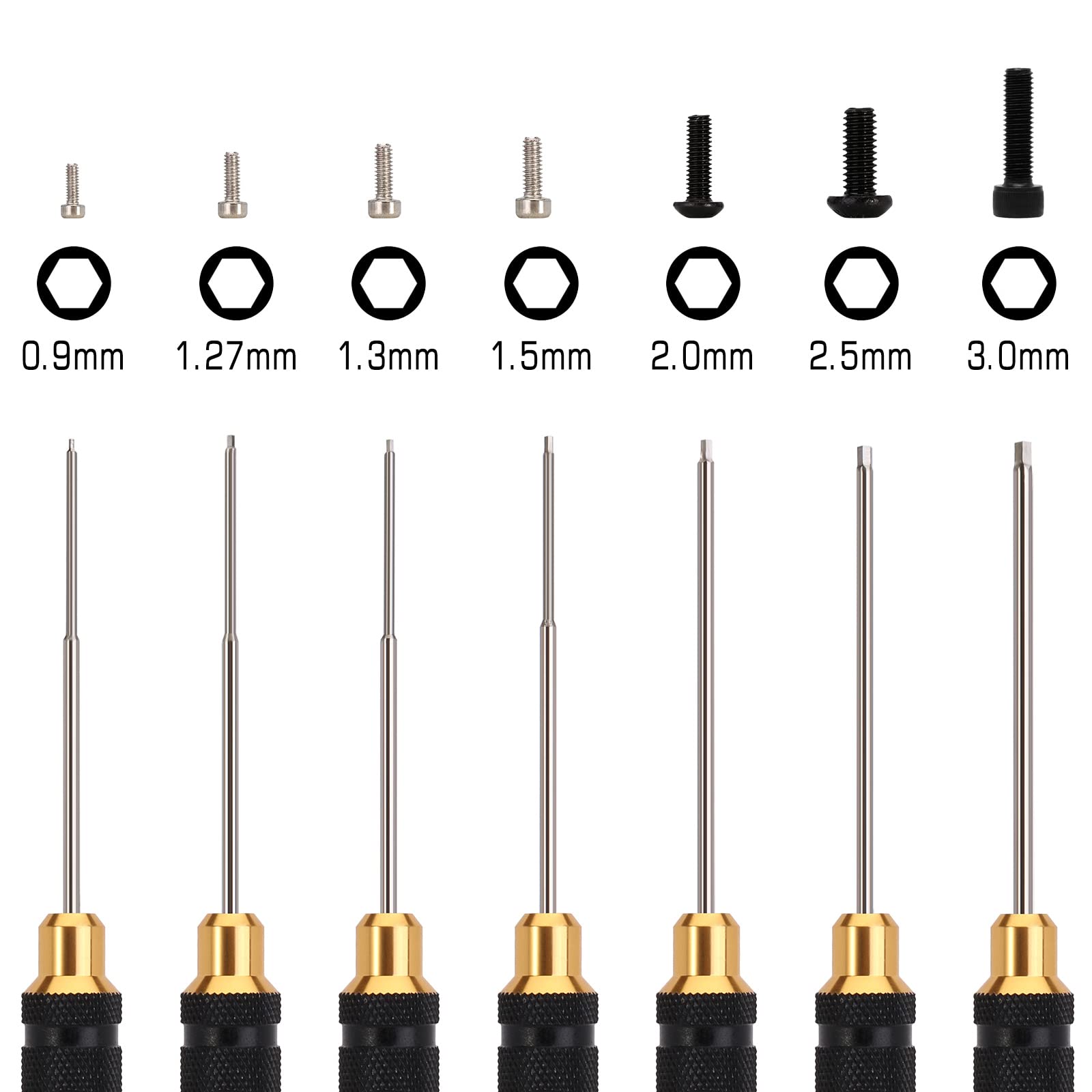 INJORA 7-Piece RC Hex Screwdriver Set - Allen Wrench Kit (0.9-3.0mm) for RC Cars, Drones, Boats & Helicopters - Essential Repair Tools for Hobbyists and DIY Enthusiasts