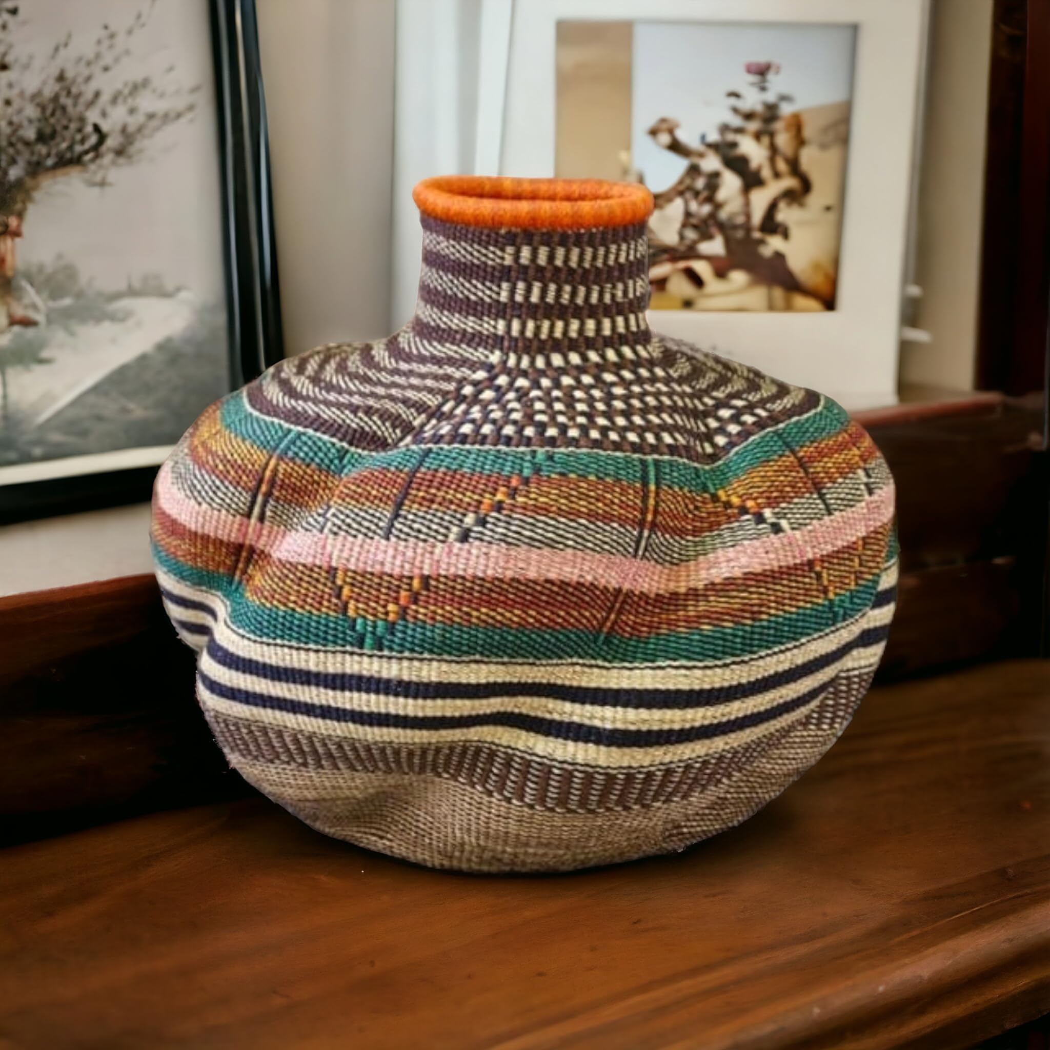 16x18 Inch Wicker Round Basket - African Bolga Basket for Plants & Storage | Handwoven Rattan Decor for Home, Office & Outdoor Use